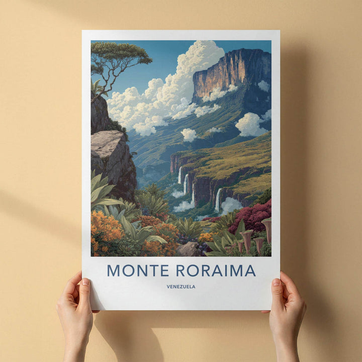 Monte Roraima Poster - Venezuela Travel Art - Towering Cliff Waterfalls Home Decor