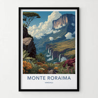 Monte Roraima Poster - Venezuela Travel Art - Towering Cliff Waterfalls Home Decor