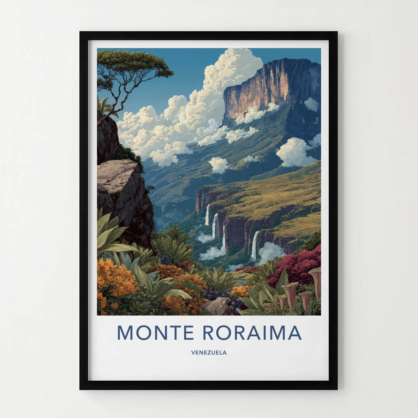 Monte Roraima Poster - Venezuela Travel Art - Towering Cliff Waterfalls Home Decor