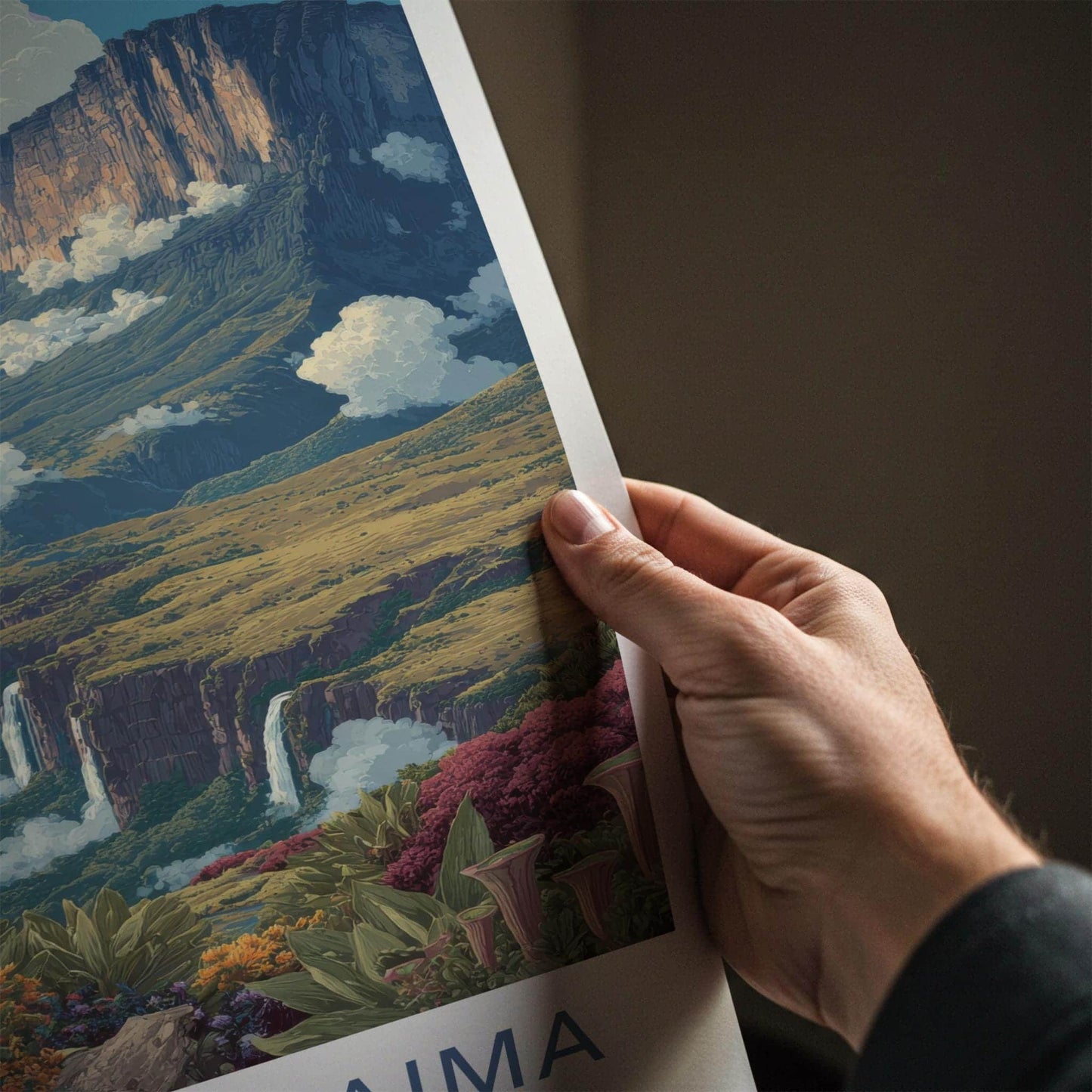 Monte Roraima Poster - Venezuela Travel Art - Towering Cliff Waterfalls Home Decor