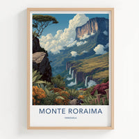 Monte Roraima Poster - Venezuela Travel Art - Towering Cliff Waterfalls Home Decor