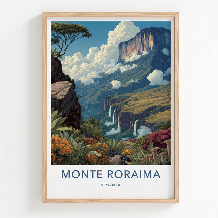 Monte Roraima Poster - Venezuela Travel Art - Towering Cliff Waterfalls Home Decor