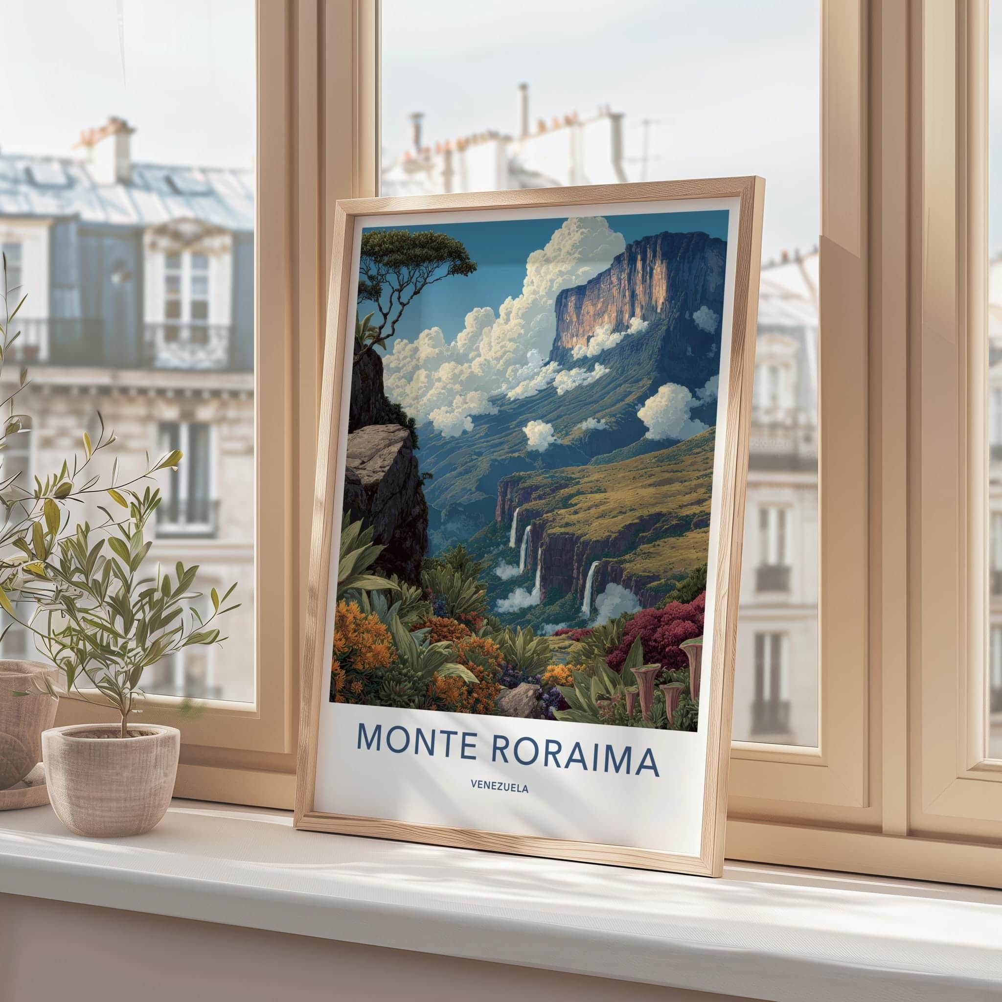 Monte Roraima Poster - Venezuela Travel Art - Towering Cliff Waterfalls Home Decor