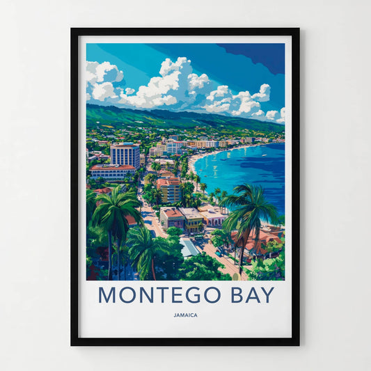 Montego Bay Poster - Jamaica Travel Art - Tropical Beach Panorama Home Decor