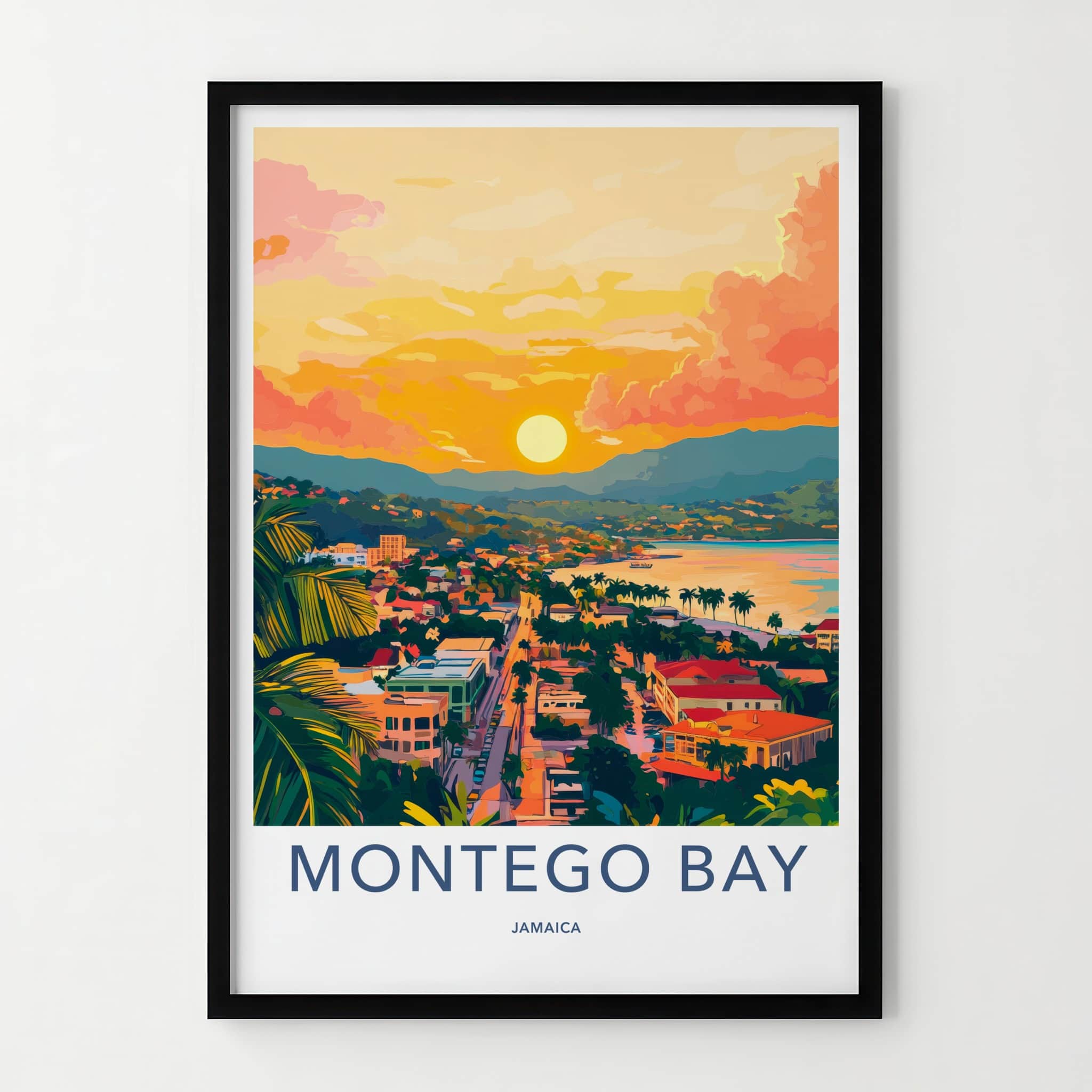 Montego Bay Poster - Jamaica Travel Art - Vibrant Sunset Bay Home Decor
