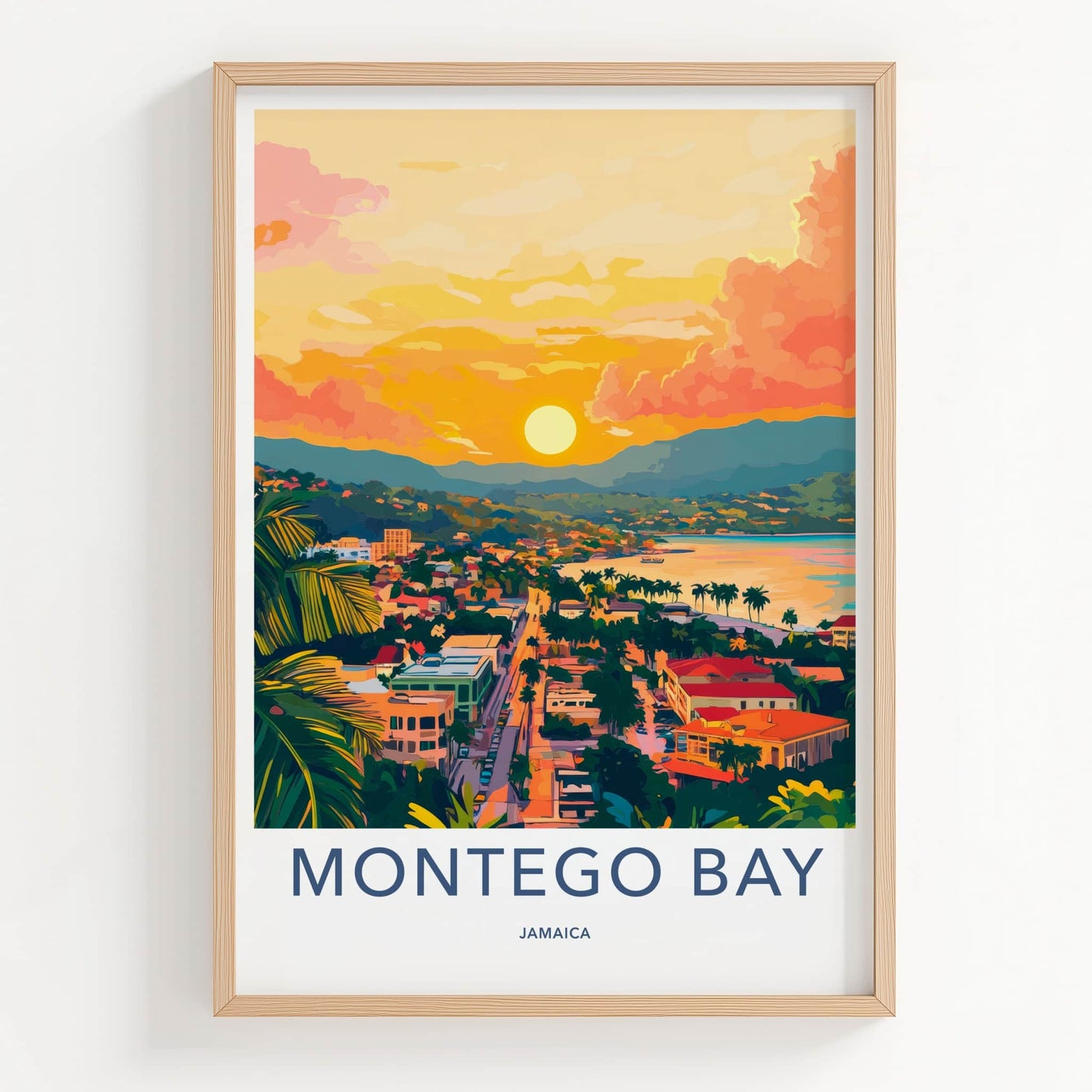 Montego Bay Poster - Jamaica Travel Art - Vibrant Sunset Bay Home Decor