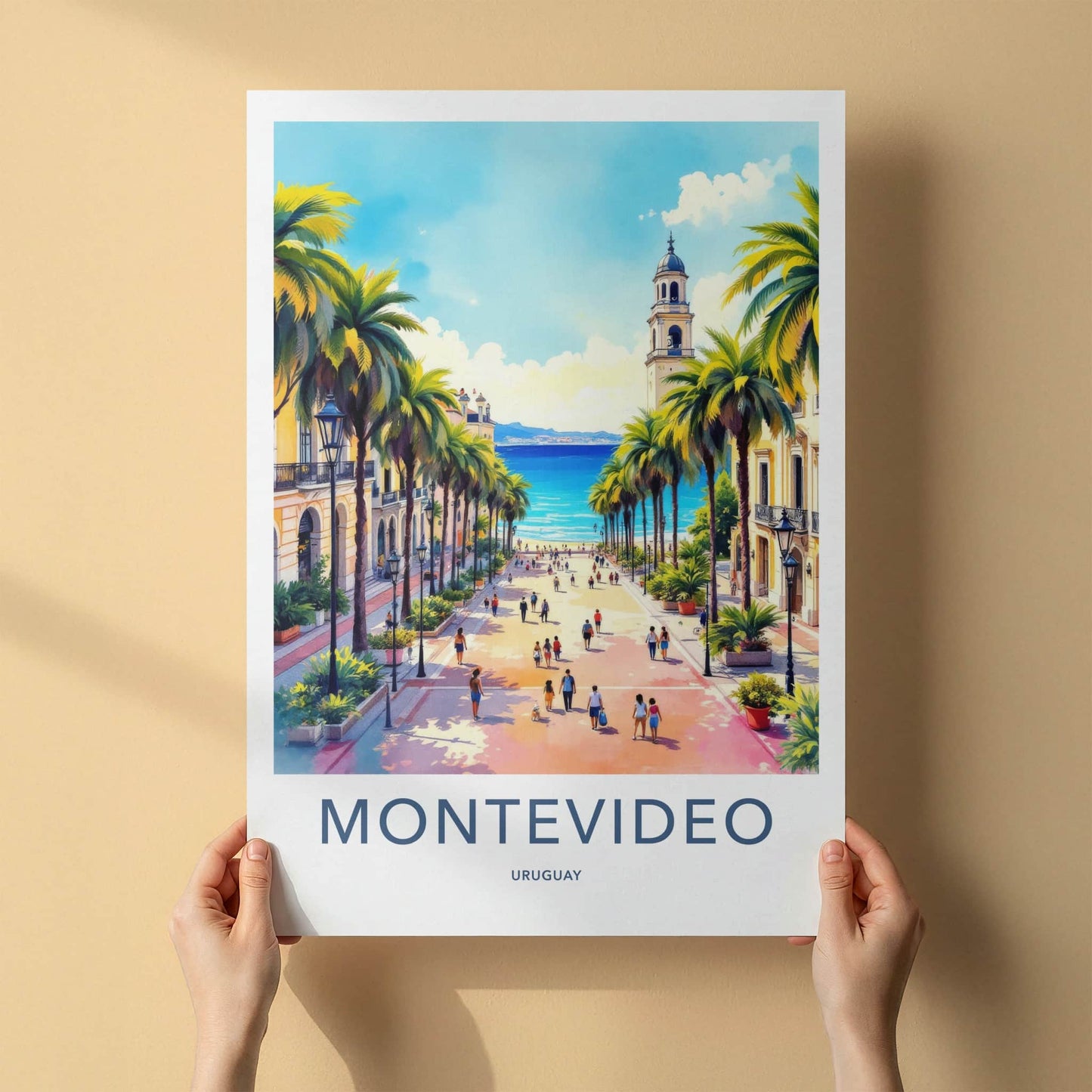 Montevideo Poster - Uruguay Travel Art - Coastal Palm Street Home Decor