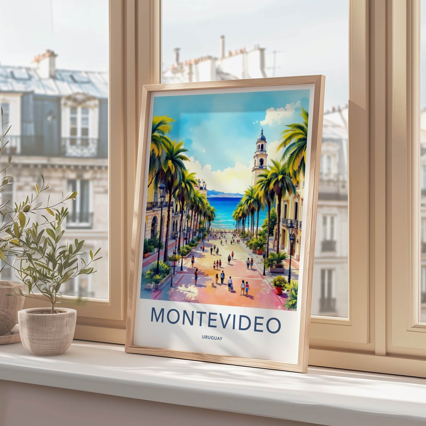 Montevideo Poster - Uruguay Travel Art - Coastal Palm Street Home Decor