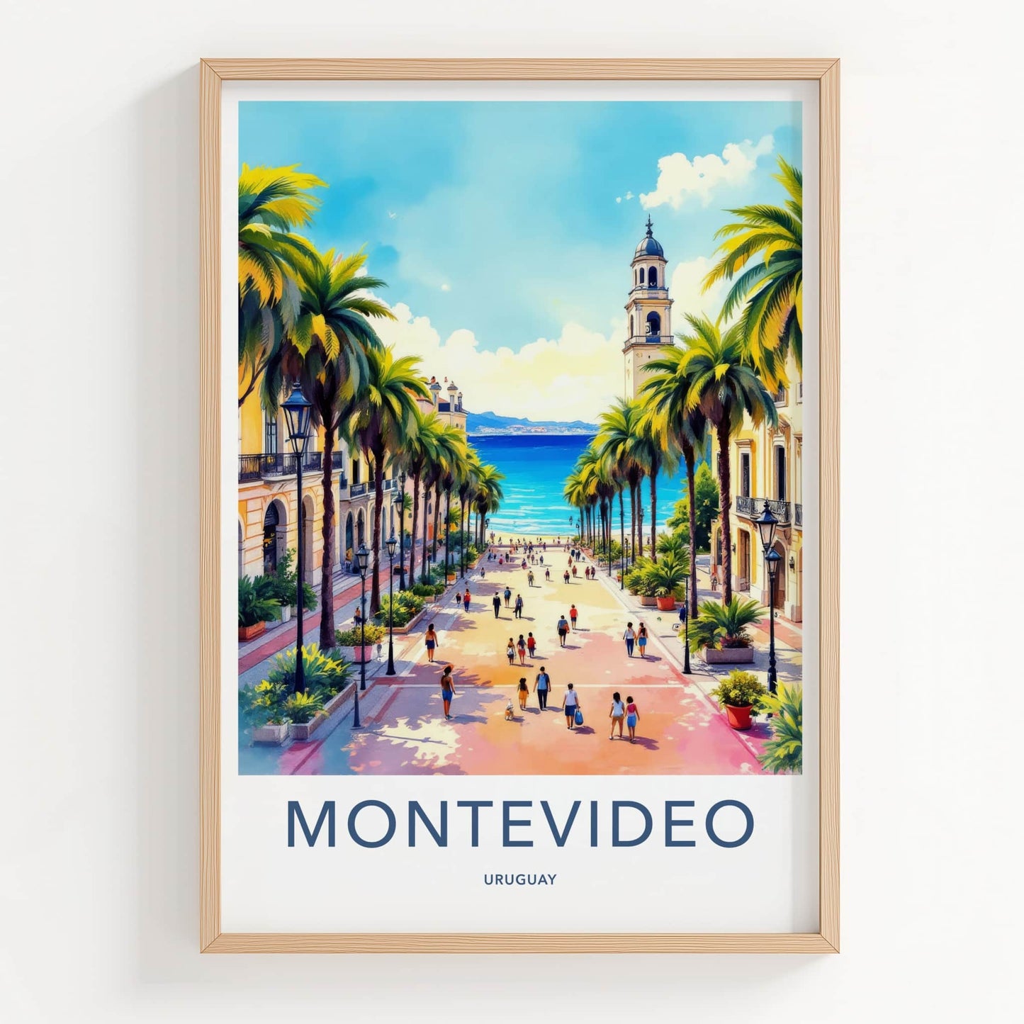 Montevideo Poster - Uruguay Travel Art - Coastal Palm Street Home Decor