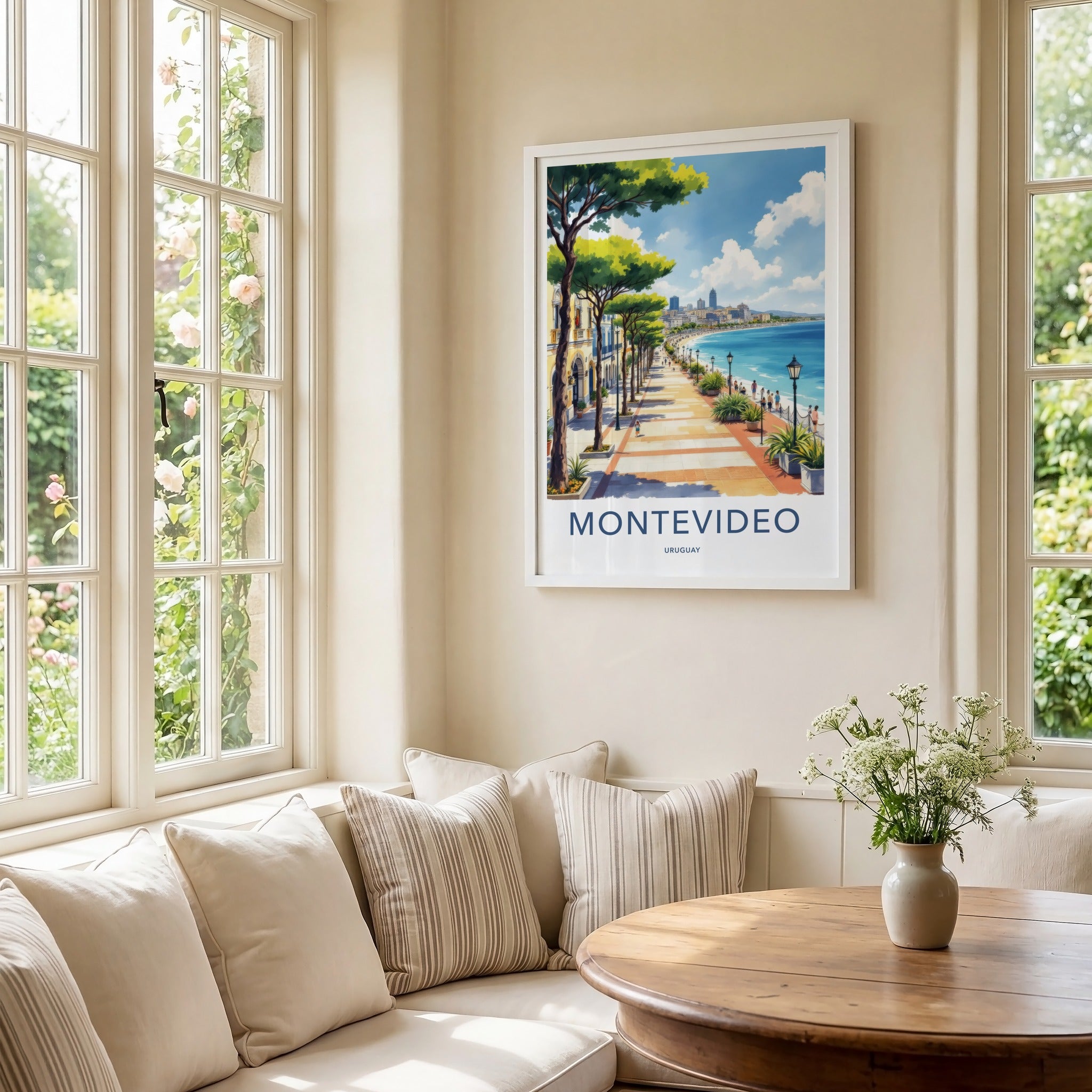 Montevideo Poster - Uruguay Travel Art - Oceanfront Promenade Buildings Gallery Art