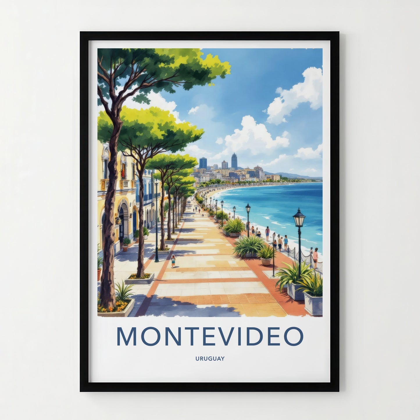 Montevideo Poster - Uruguay Travel Art - Oceanfront Promenade Buildings Gallery Art