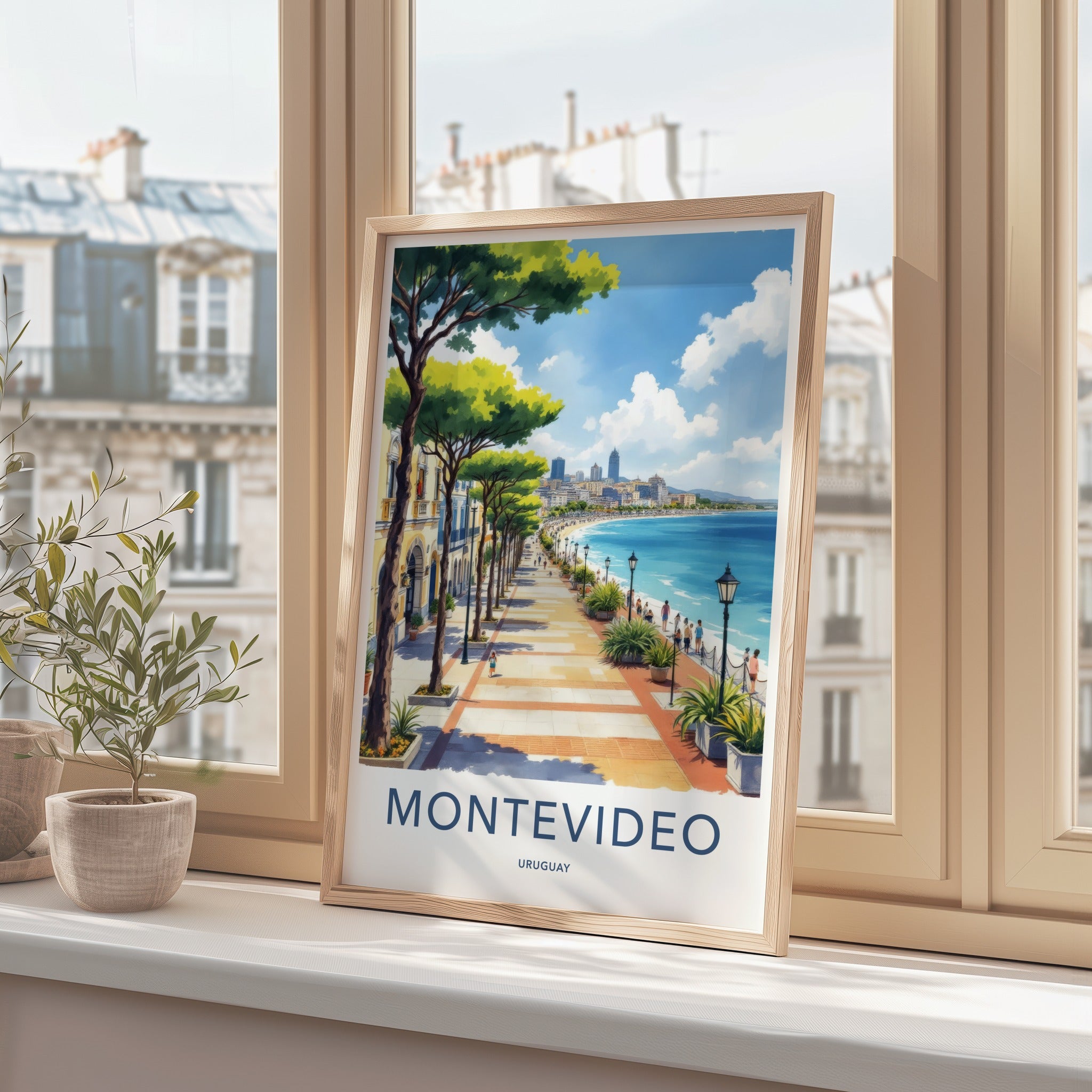 Montevideo Poster - Uruguay Travel Art - Oceanfront Promenade Buildings Gallery Art
