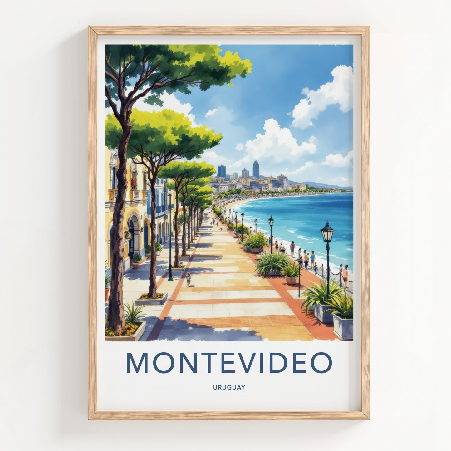 Montevideo Poster - Uruguay Travel Art - Oceanfront Promenade Buildings Gallery Art