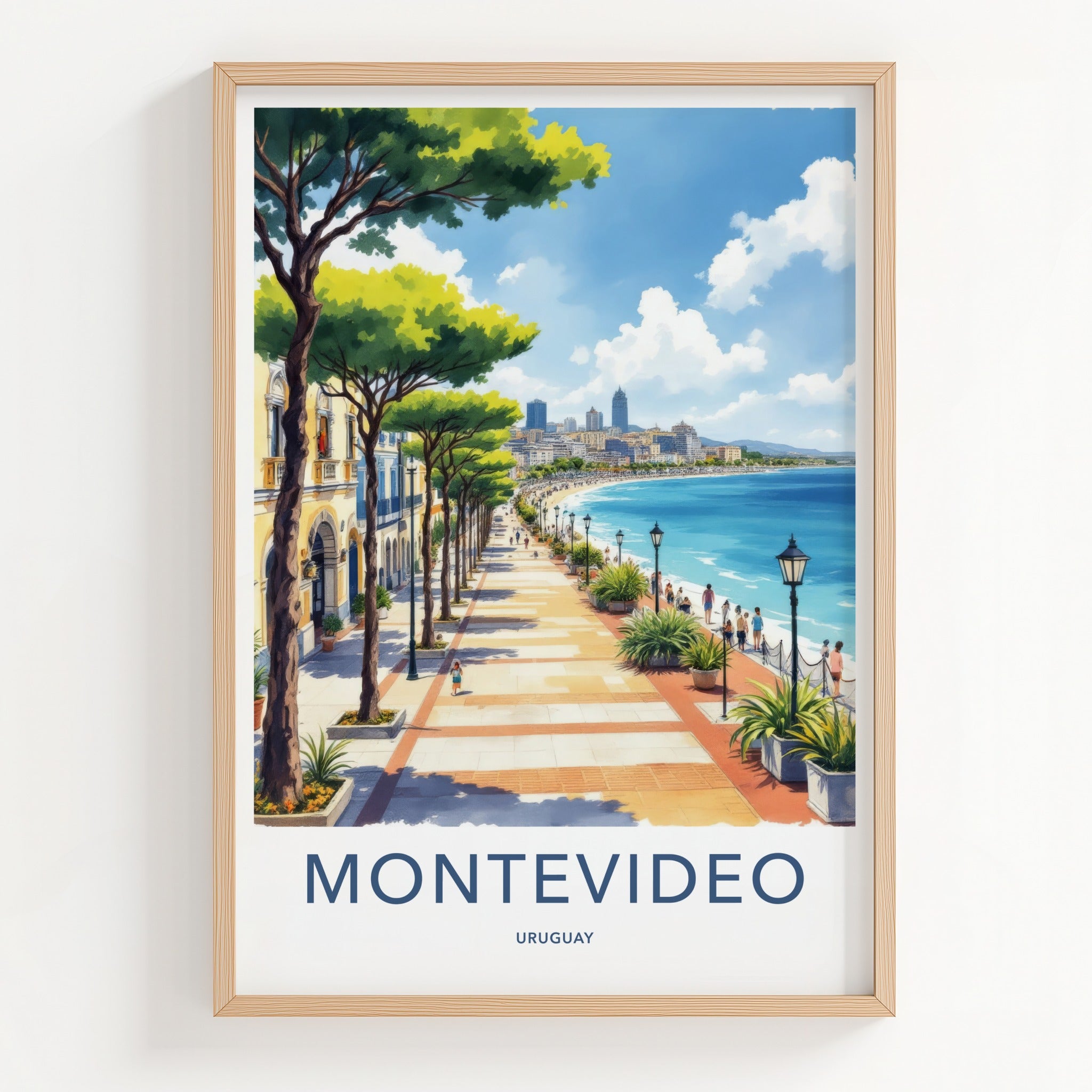 Montevideo Poster - Uruguay Travel Art - Oceanfront Promenade Buildings Gallery Art