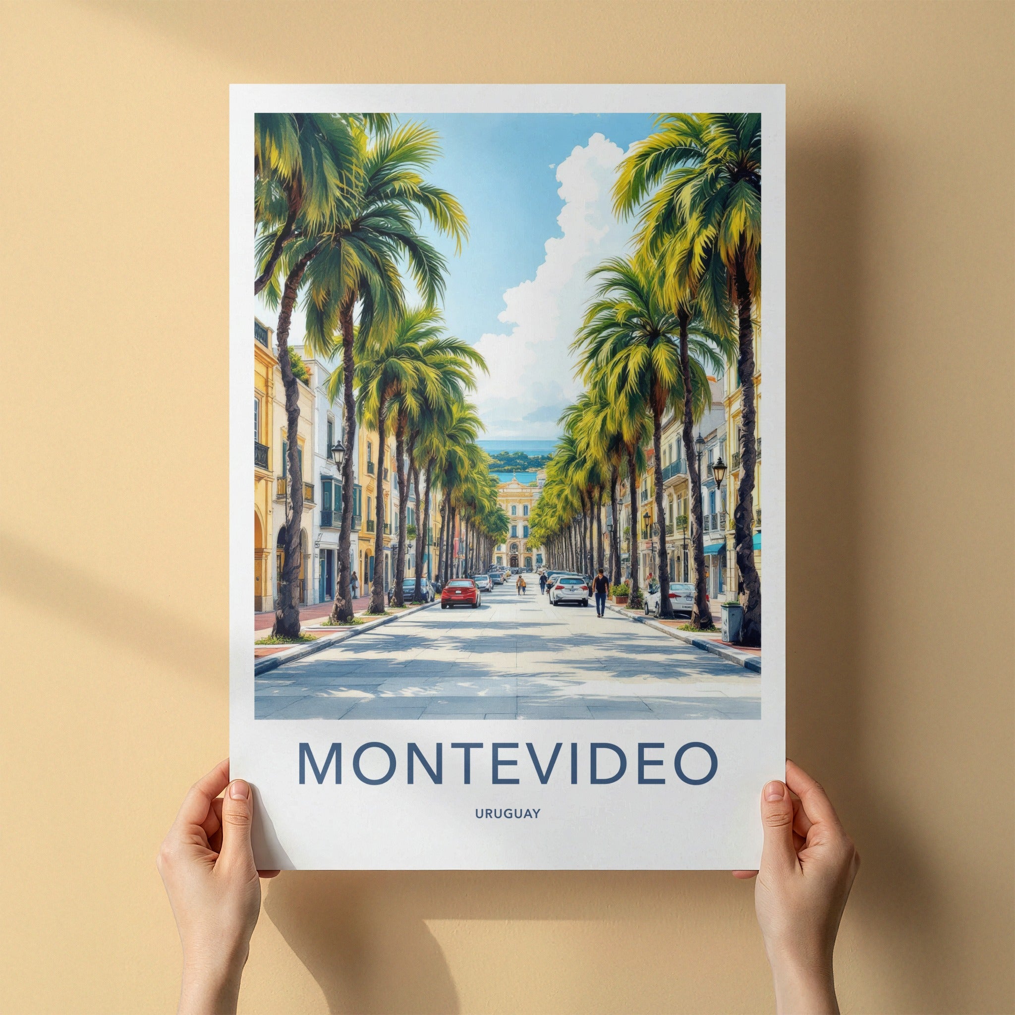 Montevideo Poster - Uruguay Travel Art - Palm Lined Street Home Decor