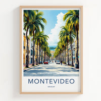 Montevideo Poster - Uruguay Travel Art - Palm Lined Street Home Decor