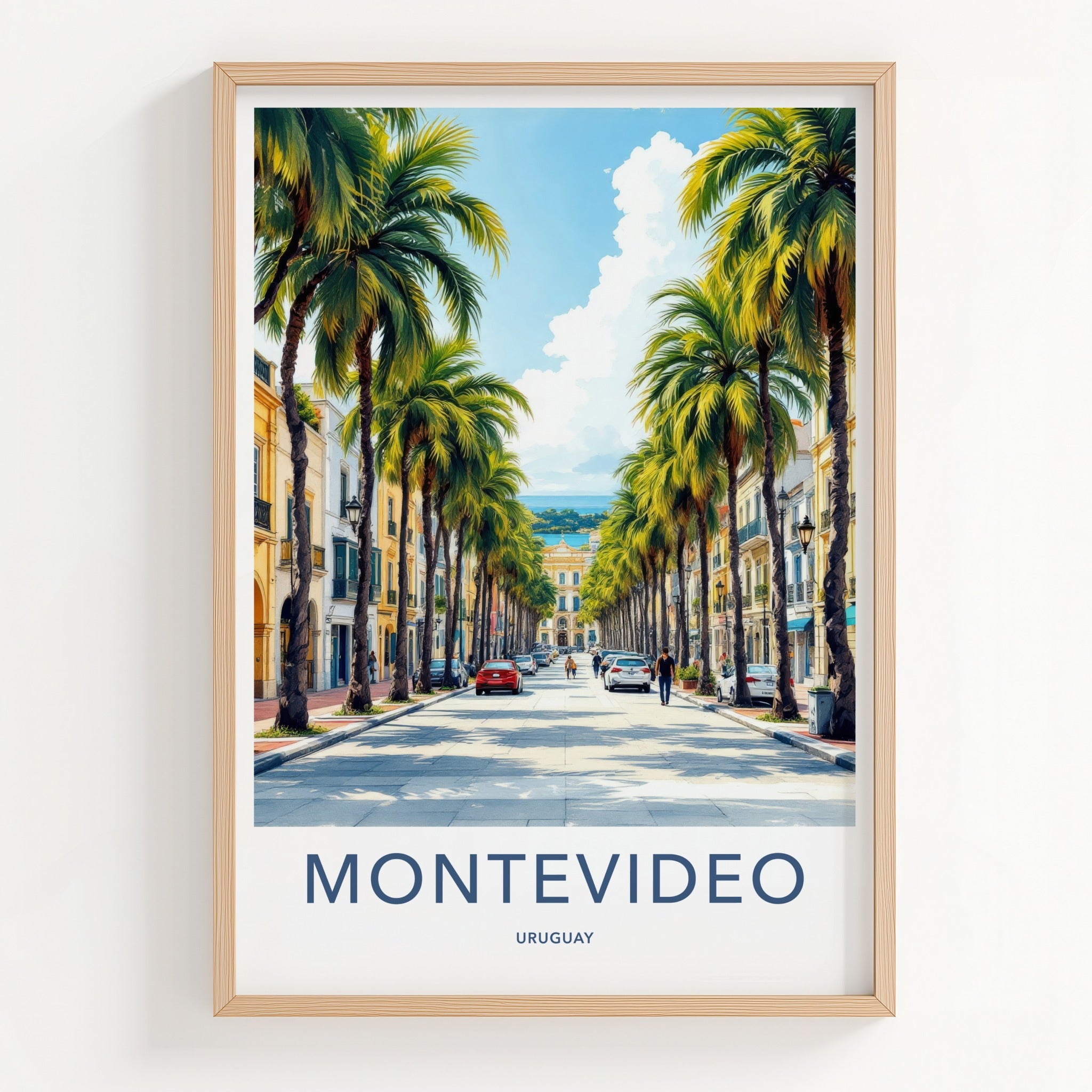 Montevideo Poster - Uruguay Travel Art - Palm Lined Street Home Decor