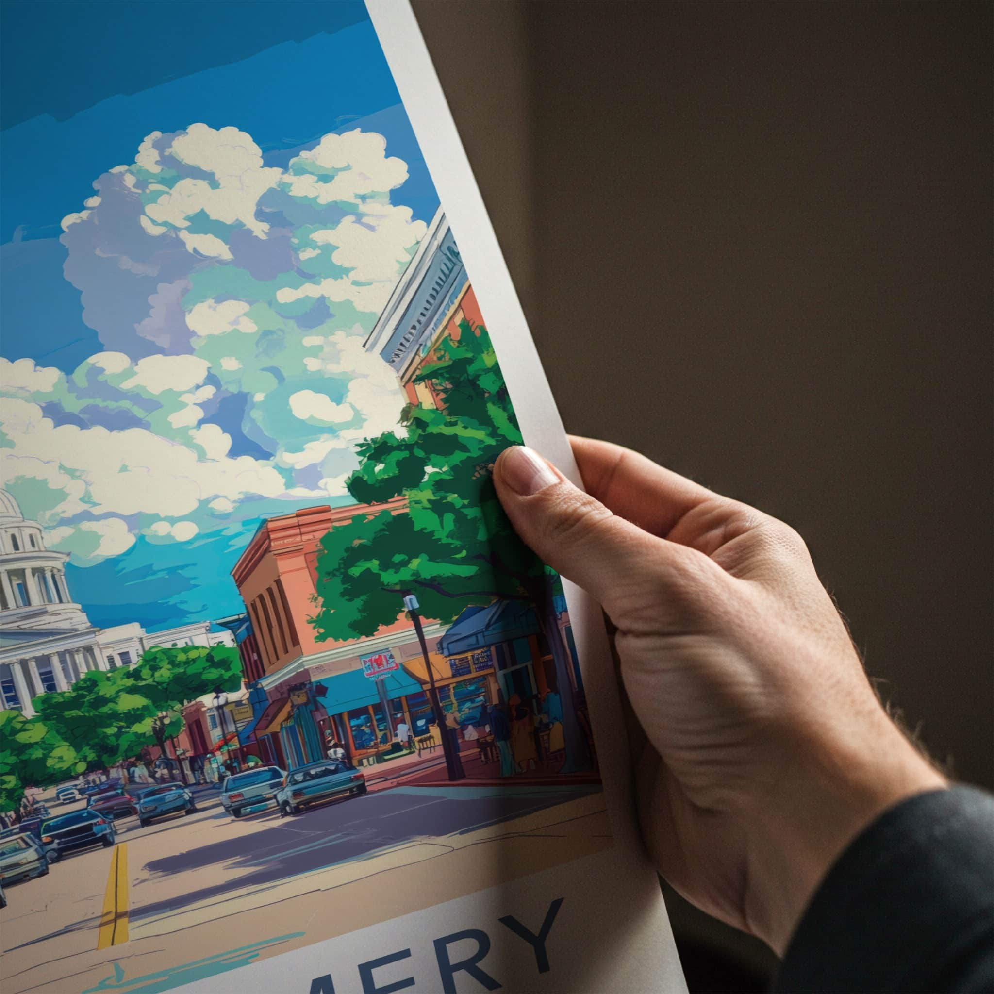 Montgomery Poster - Alabama Travel Art - Downtown Street Scene Wall Decor