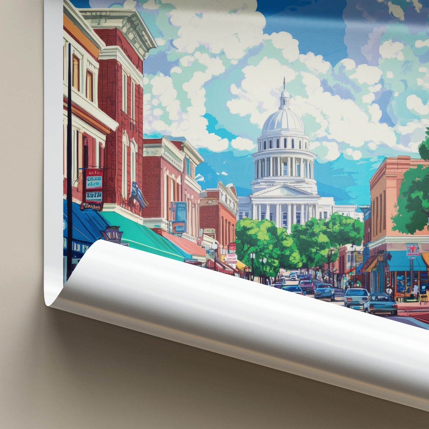 Montgomery Poster - Alabama Travel Art - Downtown Street Scene Wall Decor