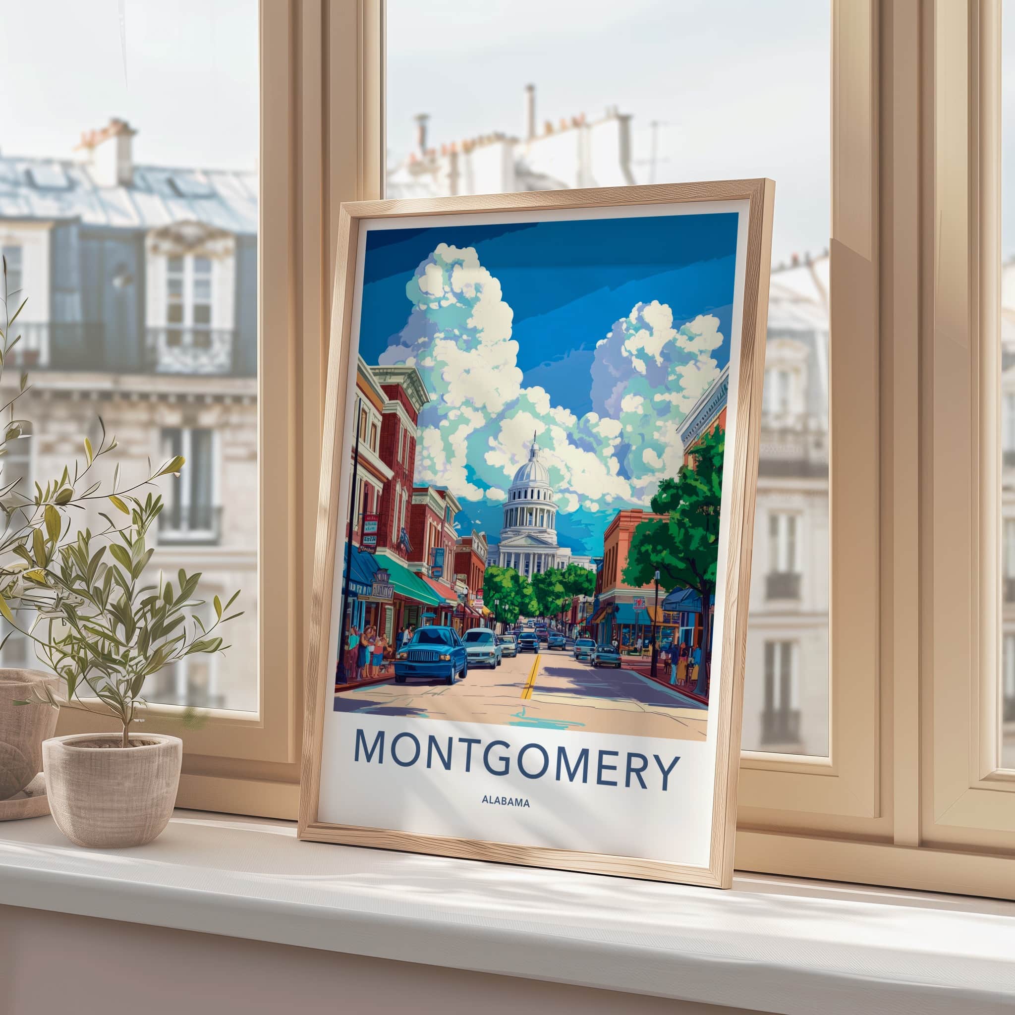 Montgomery Poster - Alabama Travel Art - Downtown Street Scene Wall Decor