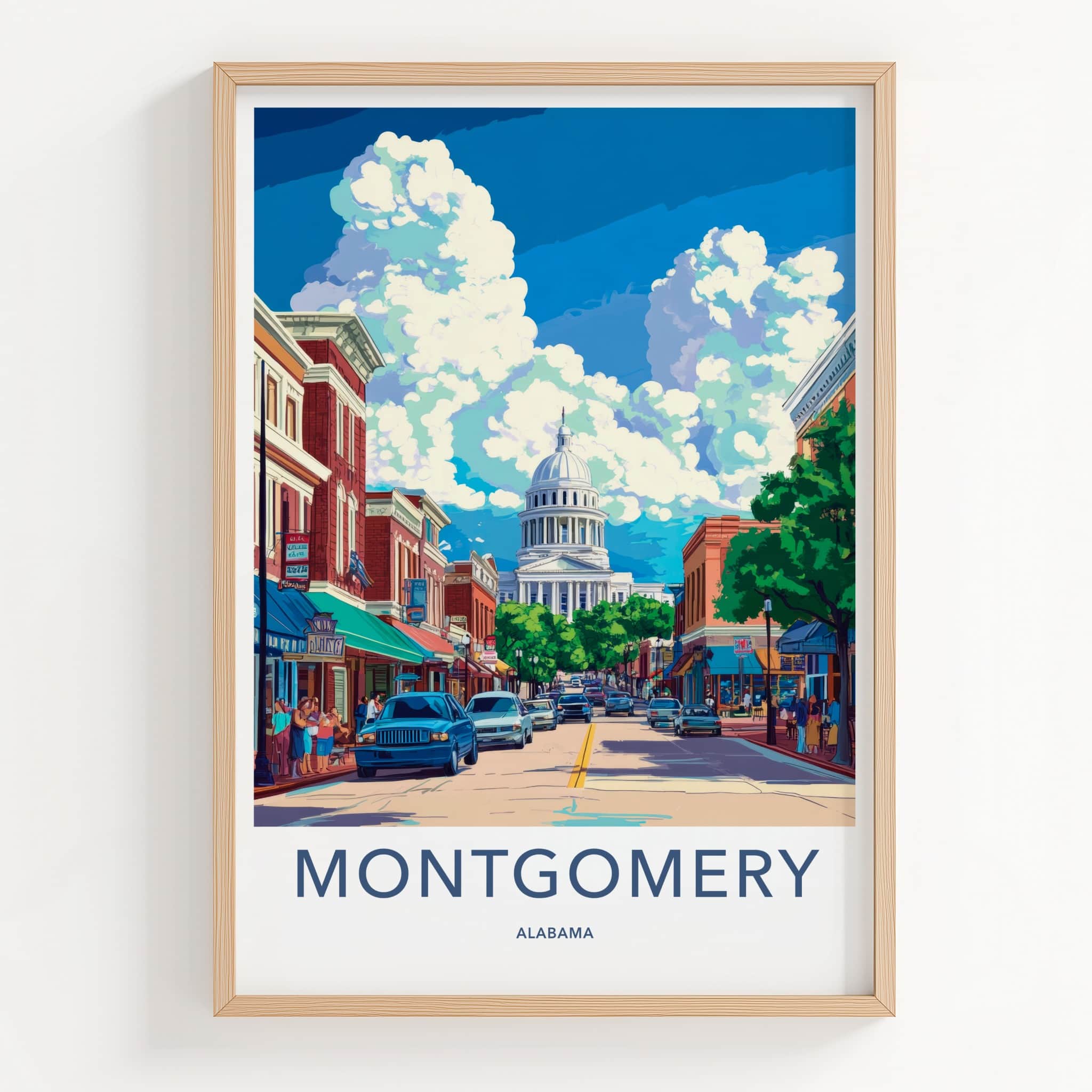 Montgomery Poster - Alabama Travel Art - Downtown Street Scene Wall Decor