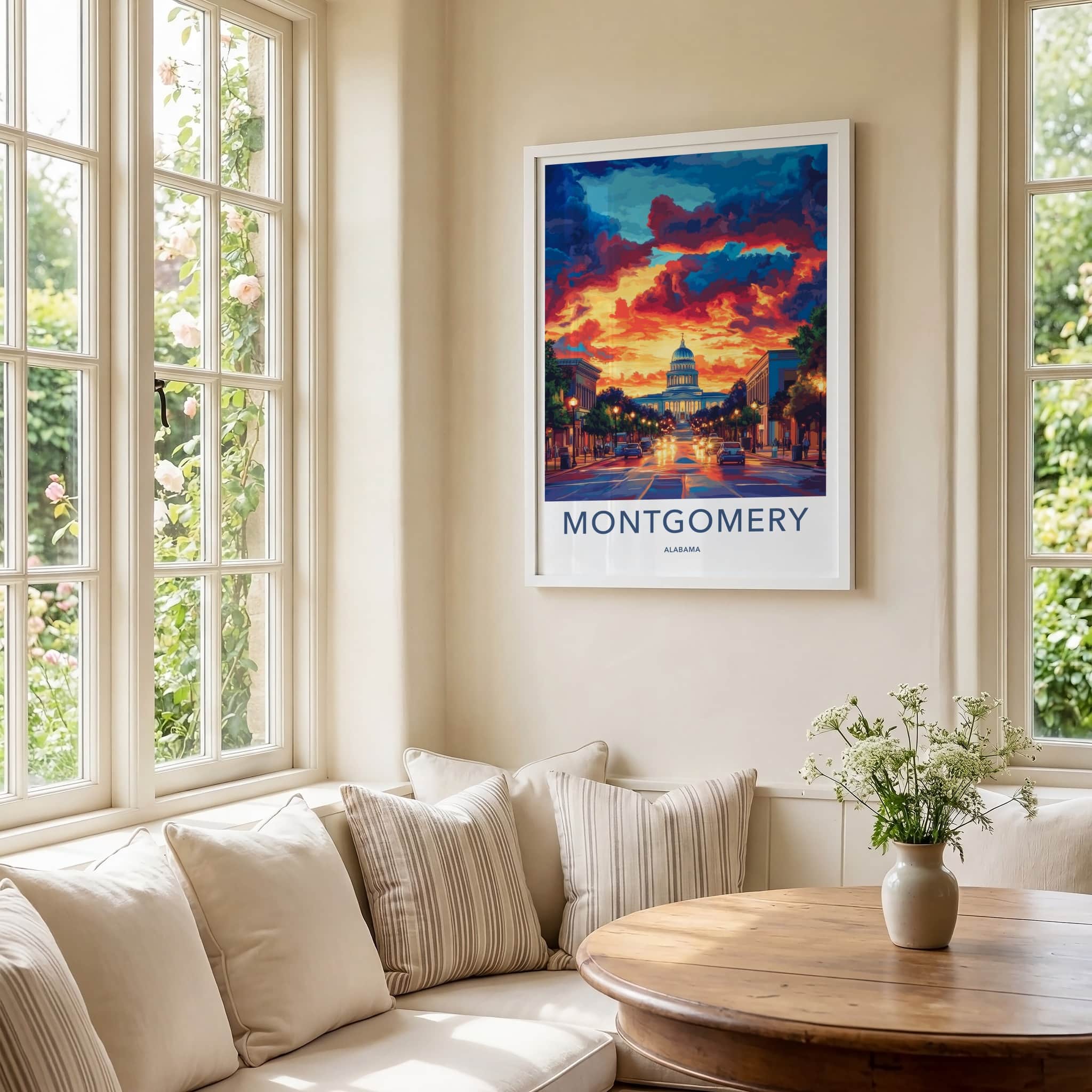 Montgomery Poster - Alabama Travel Art - Dramatic Capitol Sunset Home Decor
