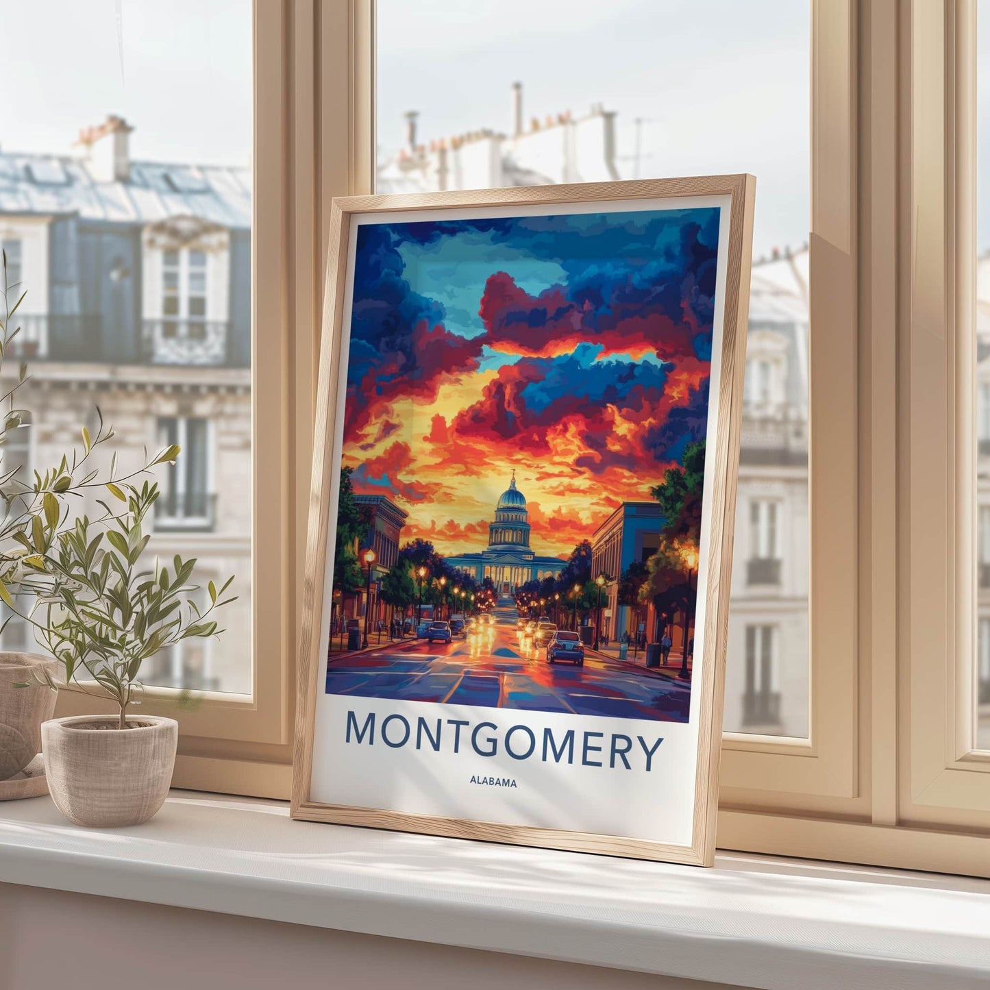 Montgomery Poster - Alabama Travel Art - Dramatic Capitol Sunset Home Decor