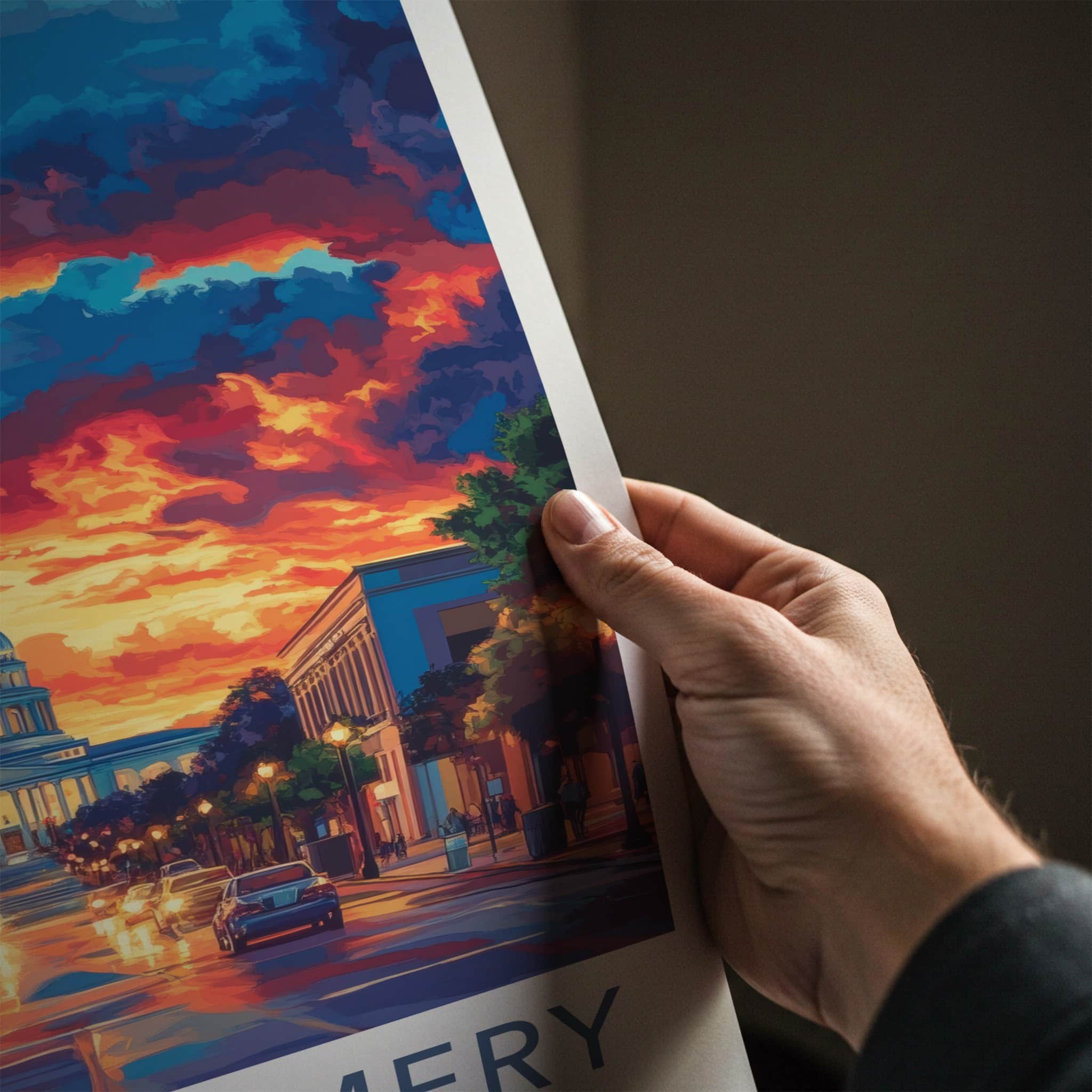Montgomery Poster - Alabama Travel Art - Dramatic Capitol Sunset Home Decor