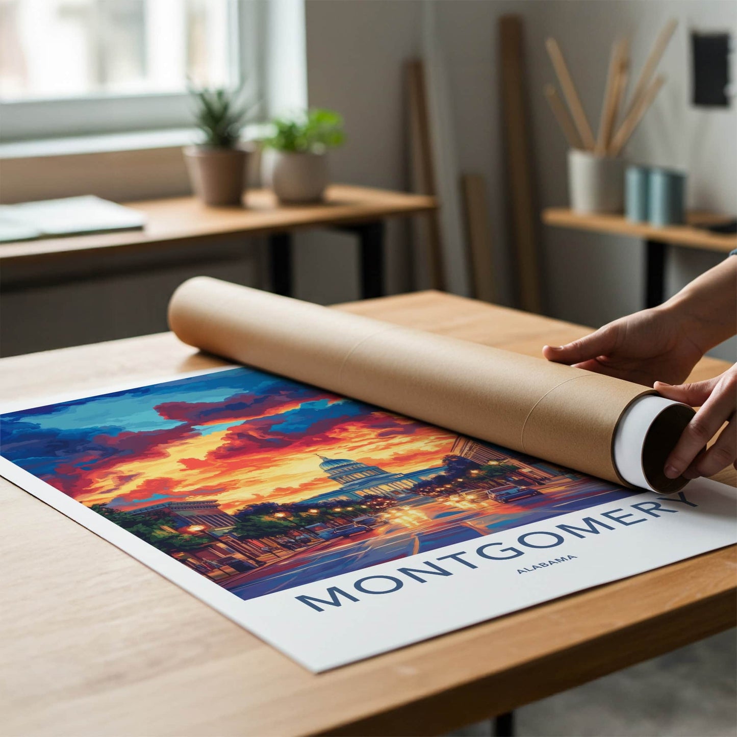 Montgomery Poster - Alabama Travel Art - Dramatic Capitol Sunset Home Decor