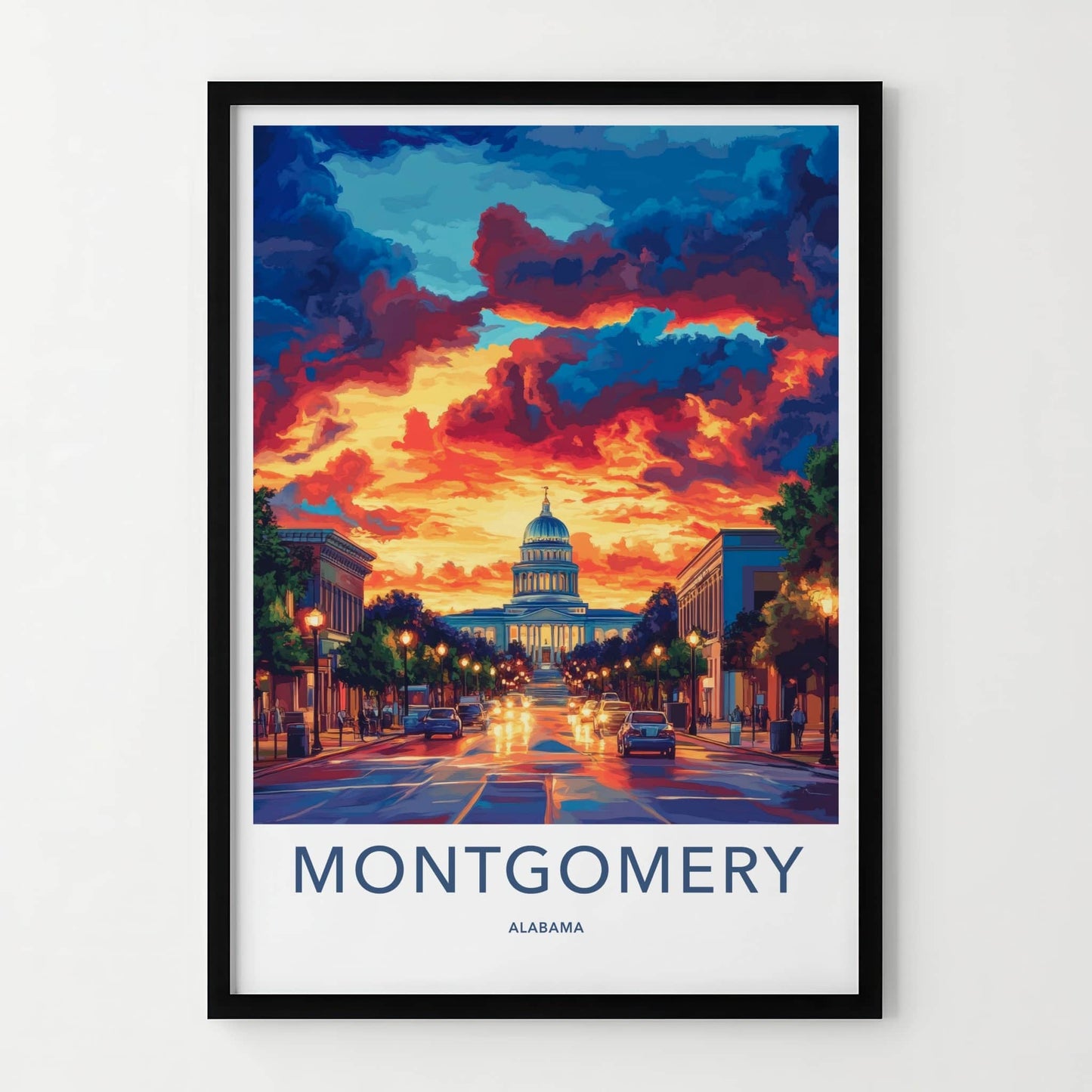 Montgomery Poster - Alabama Travel Art - Dramatic Capitol Sunset Home Decor