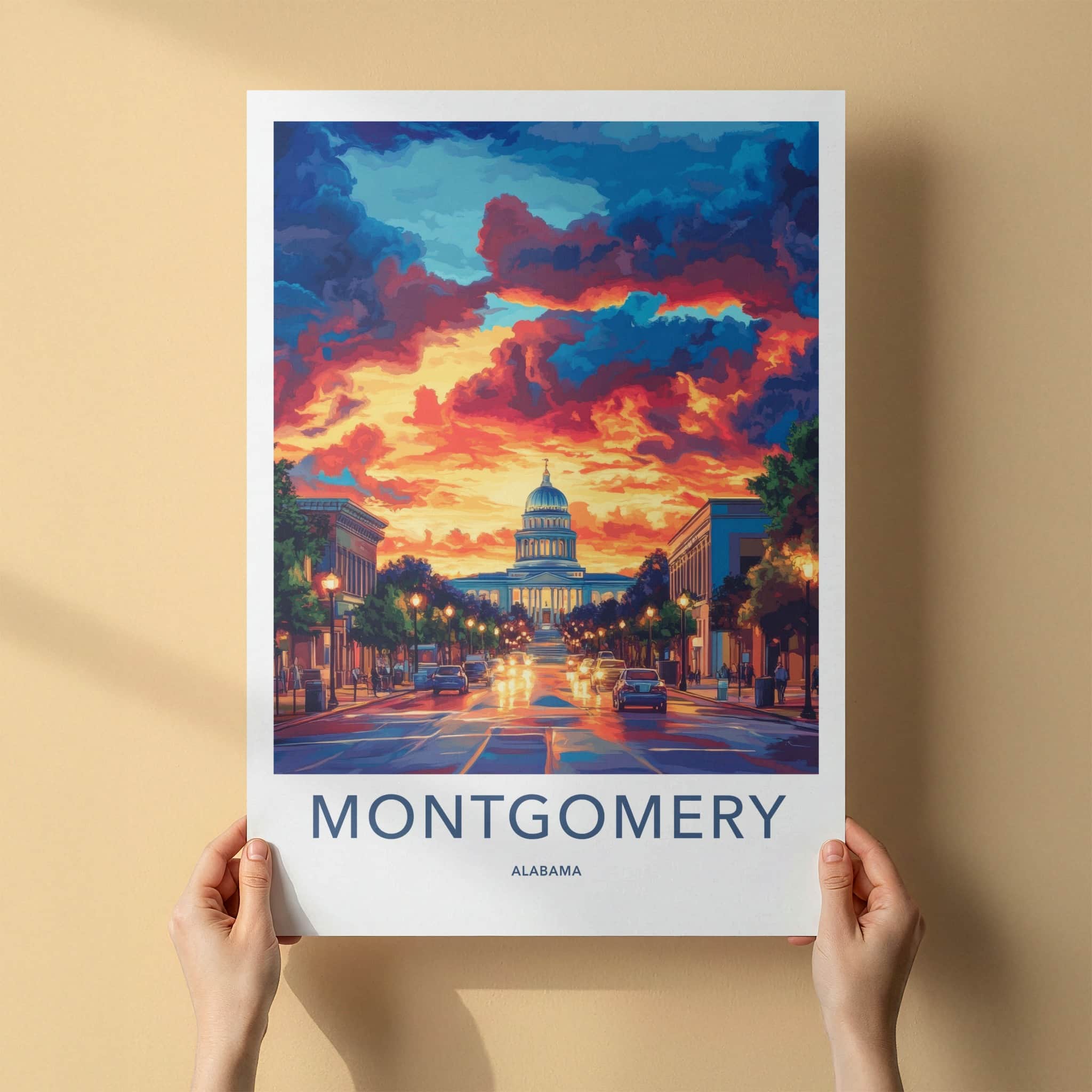 Montgomery Poster - Alabama Travel Art - Dramatic Capitol Sunset Home Decor
