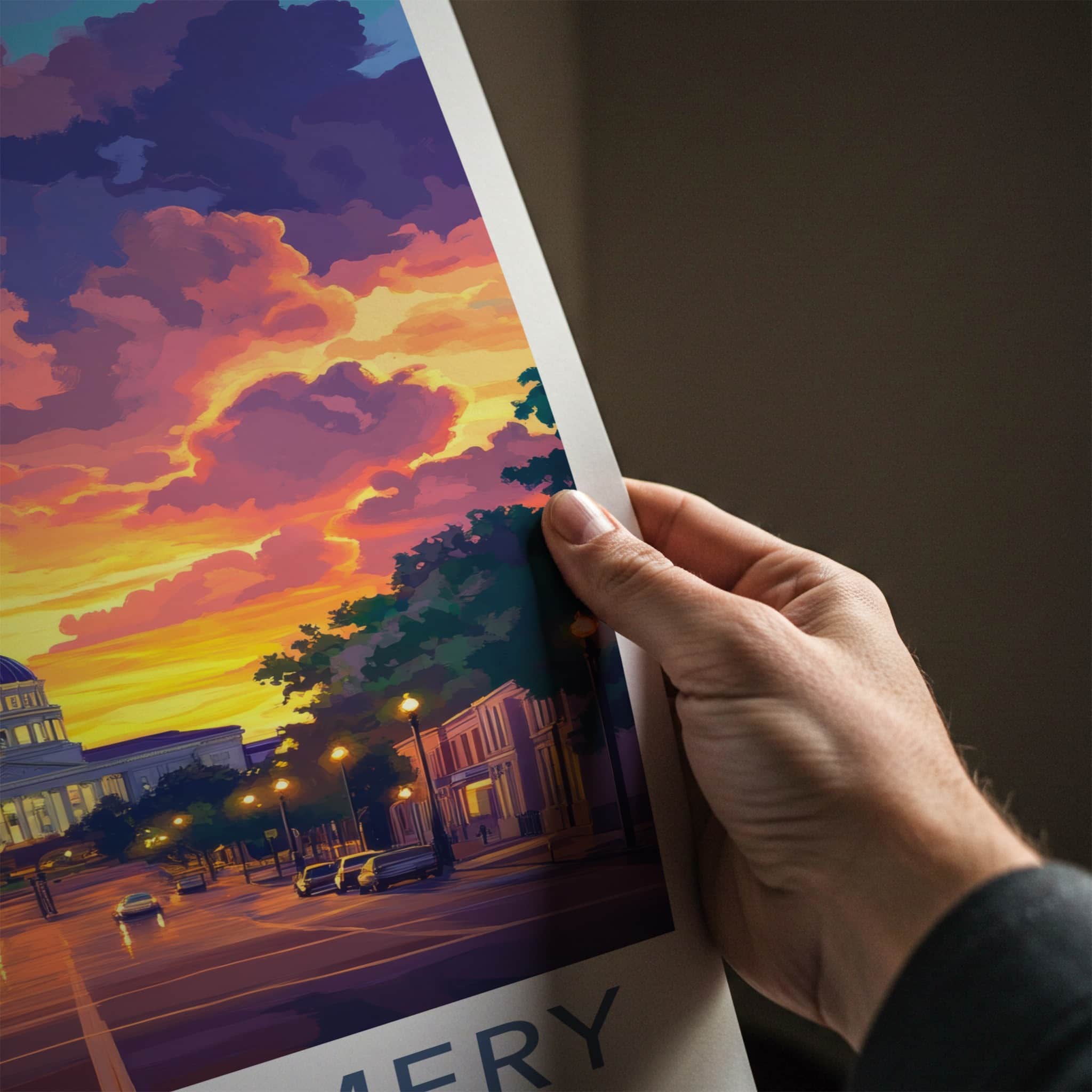 Montgomery Poster - Alabama Wall Art - Dramatic Sunset Capitol Home Decor