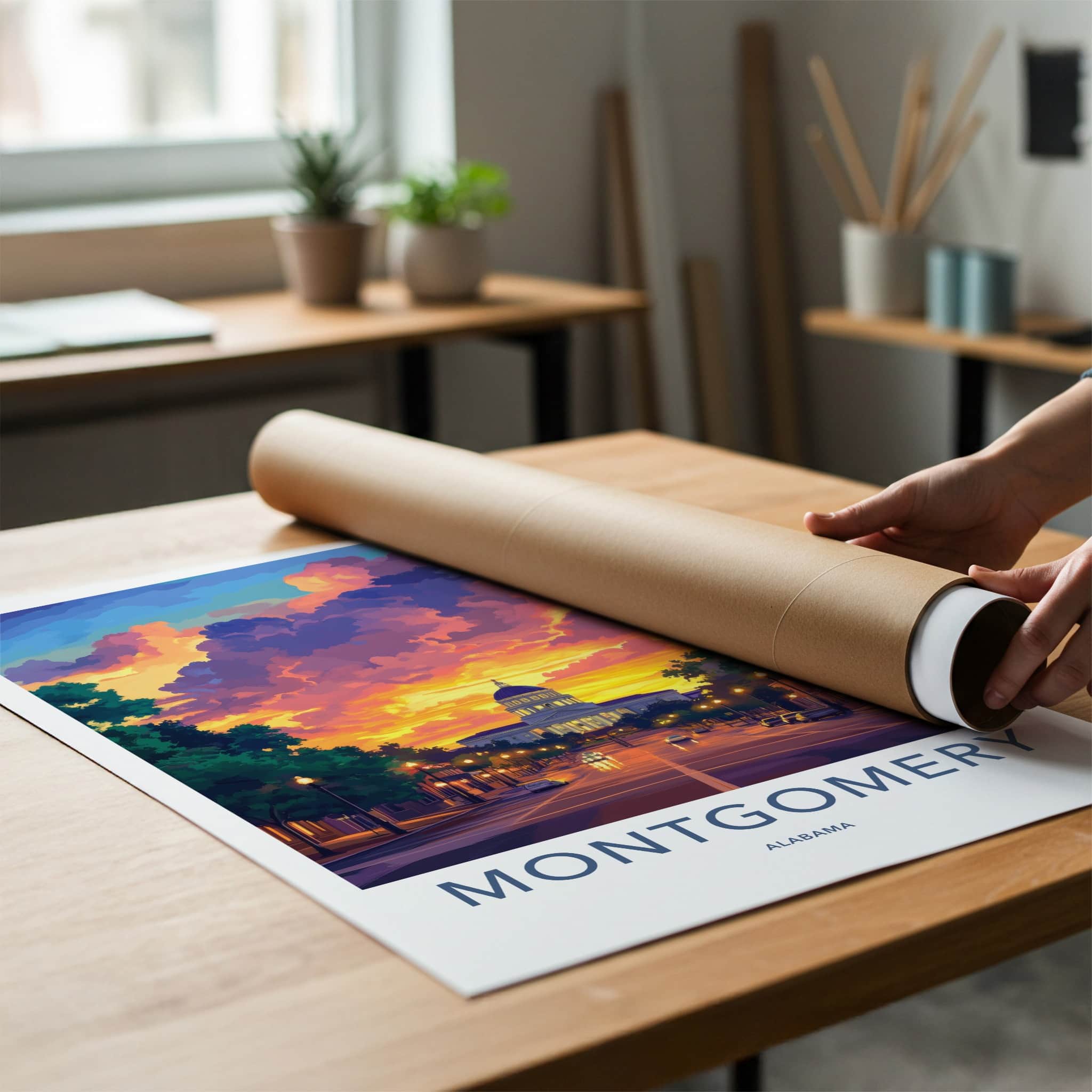 Montgomery Poster - Alabama Wall Art - Dramatic Sunset Capitol Home Decor