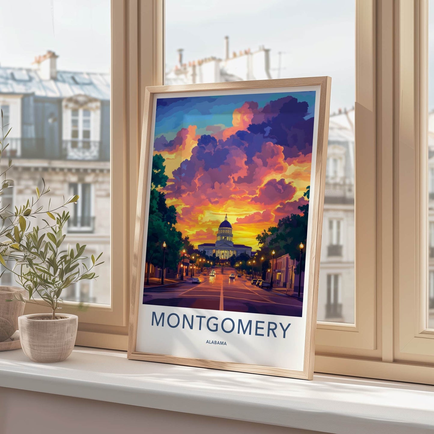 Montgomery Poster - Alabama Wall Art - Dramatic Sunset Capitol Home Decor
