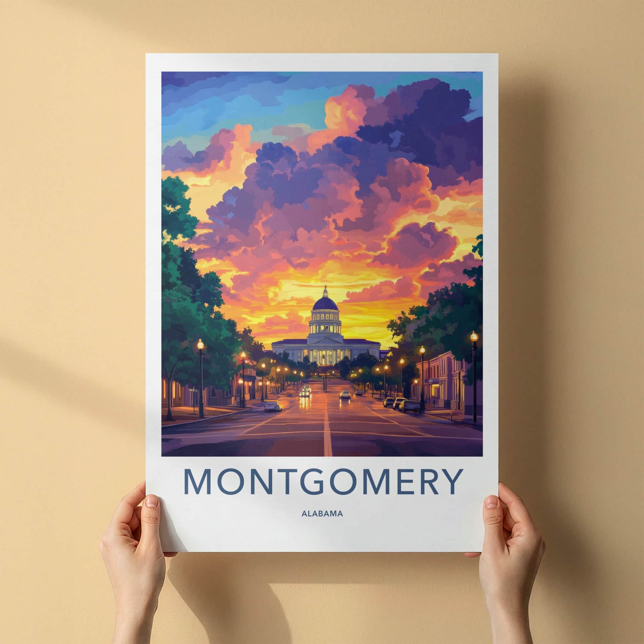 Montgomery Poster - Alabama Wall Art - Dramatic Sunset Capitol Home Decor