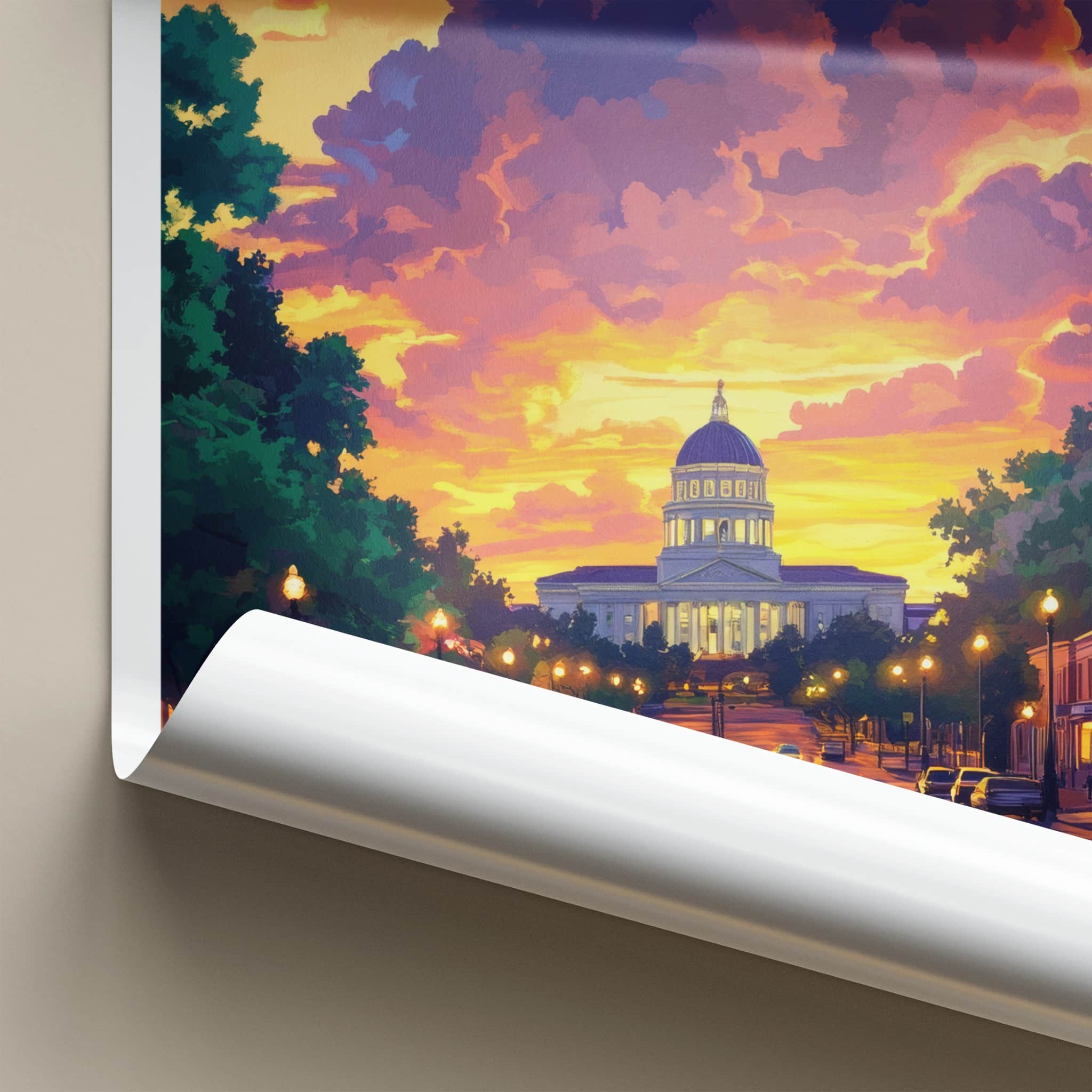 Montgomery Poster - Alabama Wall Art - Dramatic Sunset Capitol Home Decor
