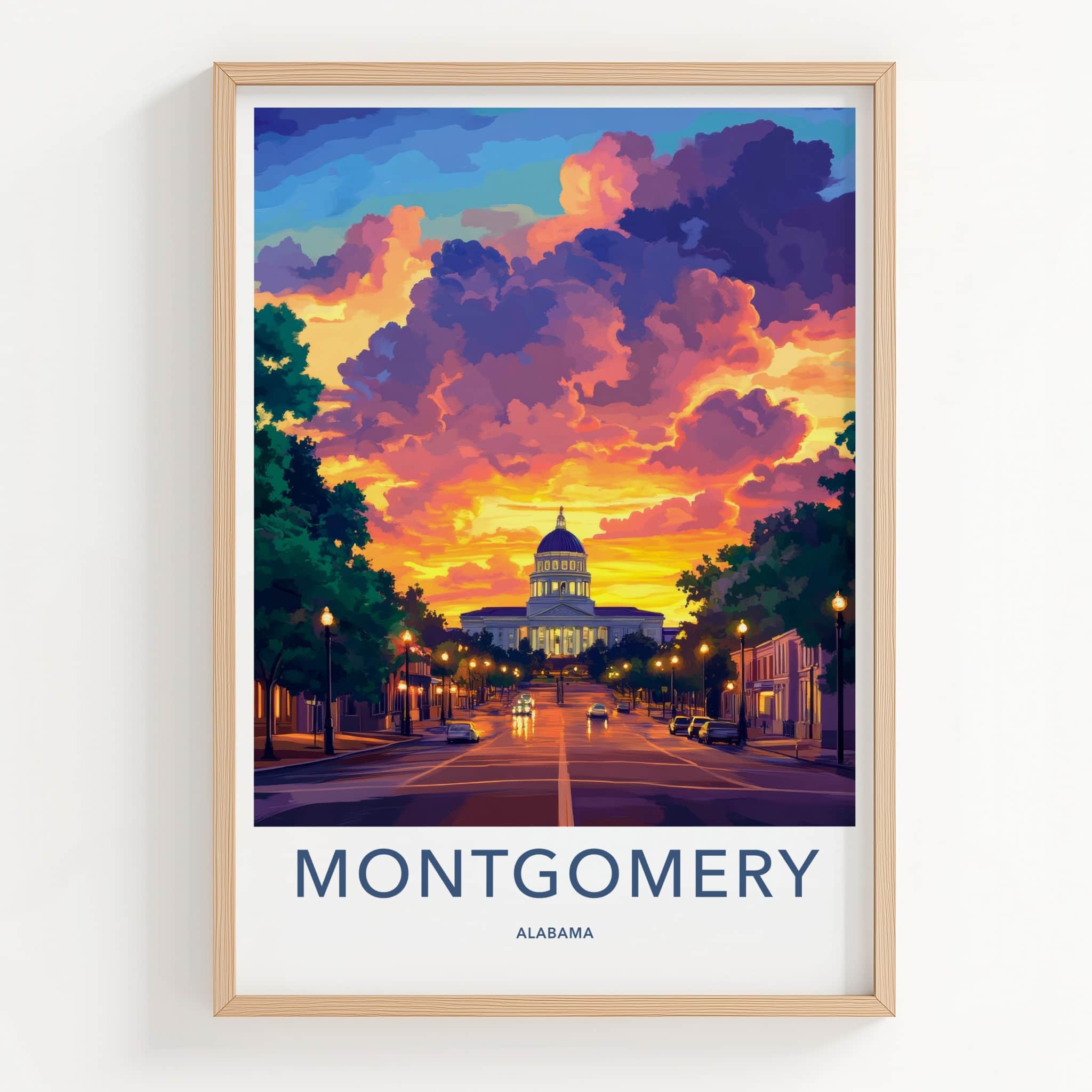 Montgomery Poster - Alabama Wall Art - Dramatic Sunset Capitol Home Decor