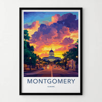 Montgomery Poster - Alabama Wall Art - Dramatic Sunset Capitol Home Decor