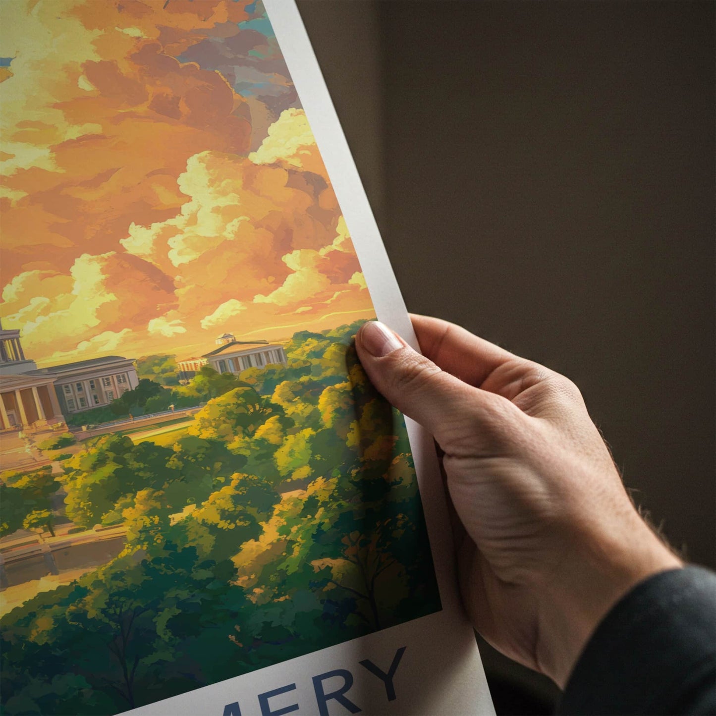 Montgomery Poster - Alabama Wall Art - Golden Capitol Clouds Home Decor