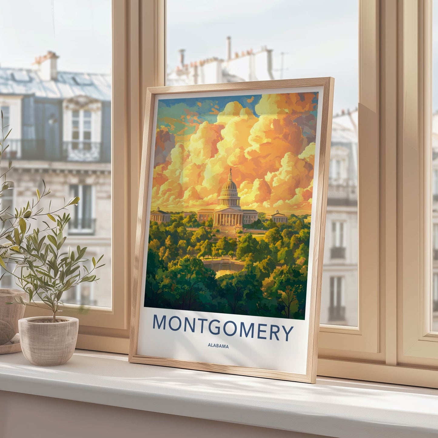 Montgomery Poster - Alabama Wall Art - Golden Capitol Clouds Home Decor