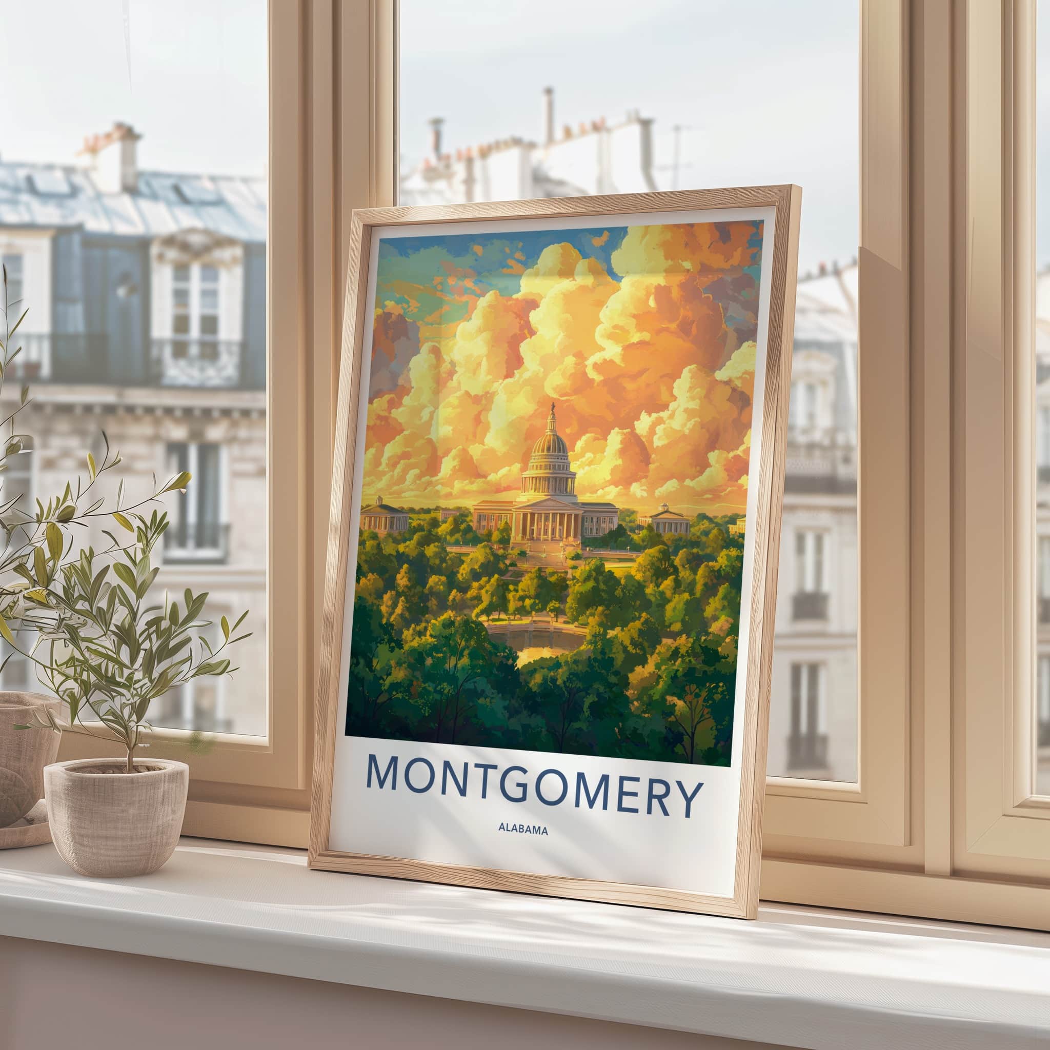 Montgomery Poster - Alabama Wall Art - Golden Capitol Clouds Home Decor