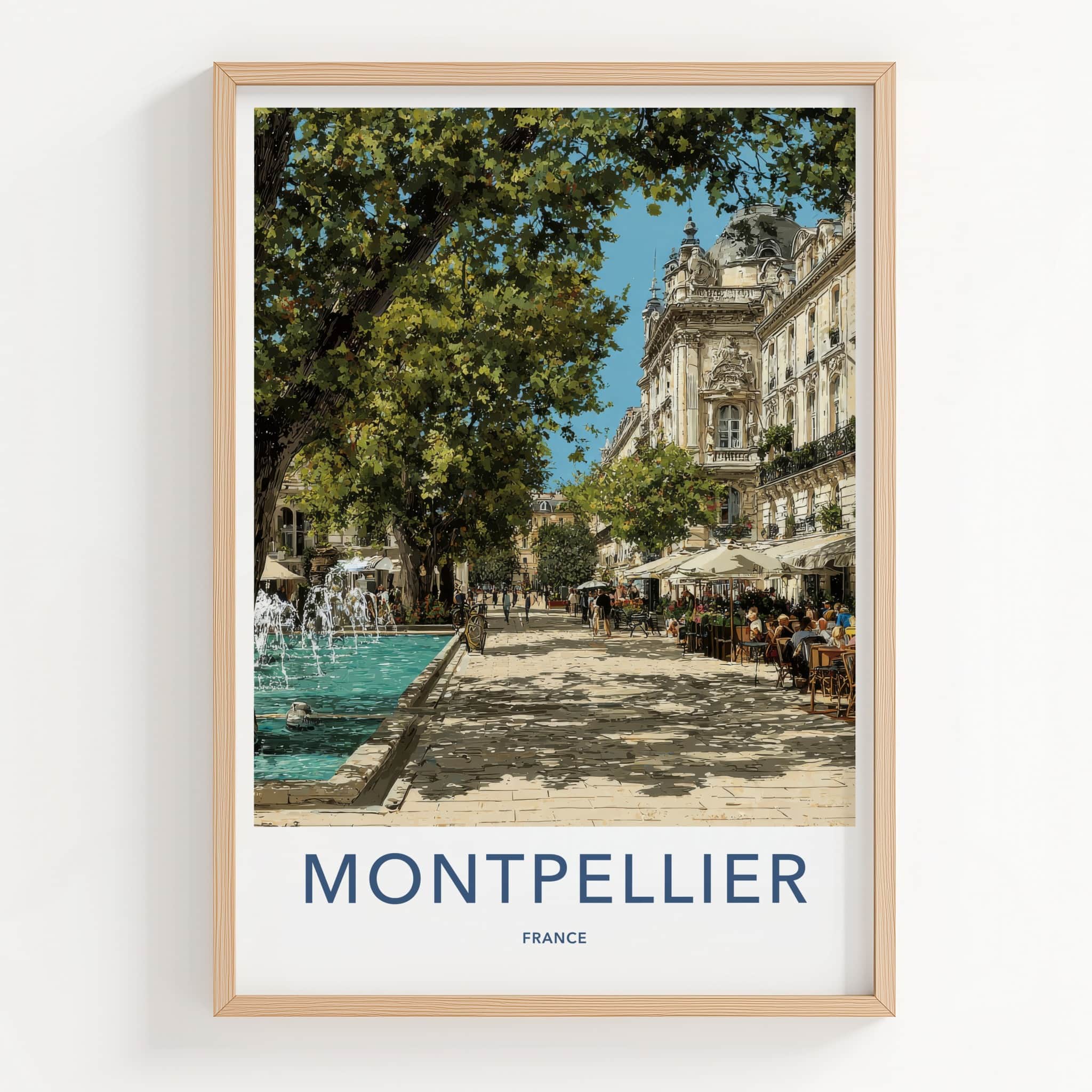 Montpellier Poster - France Travel Art - City Plaza Fountain Home Decor