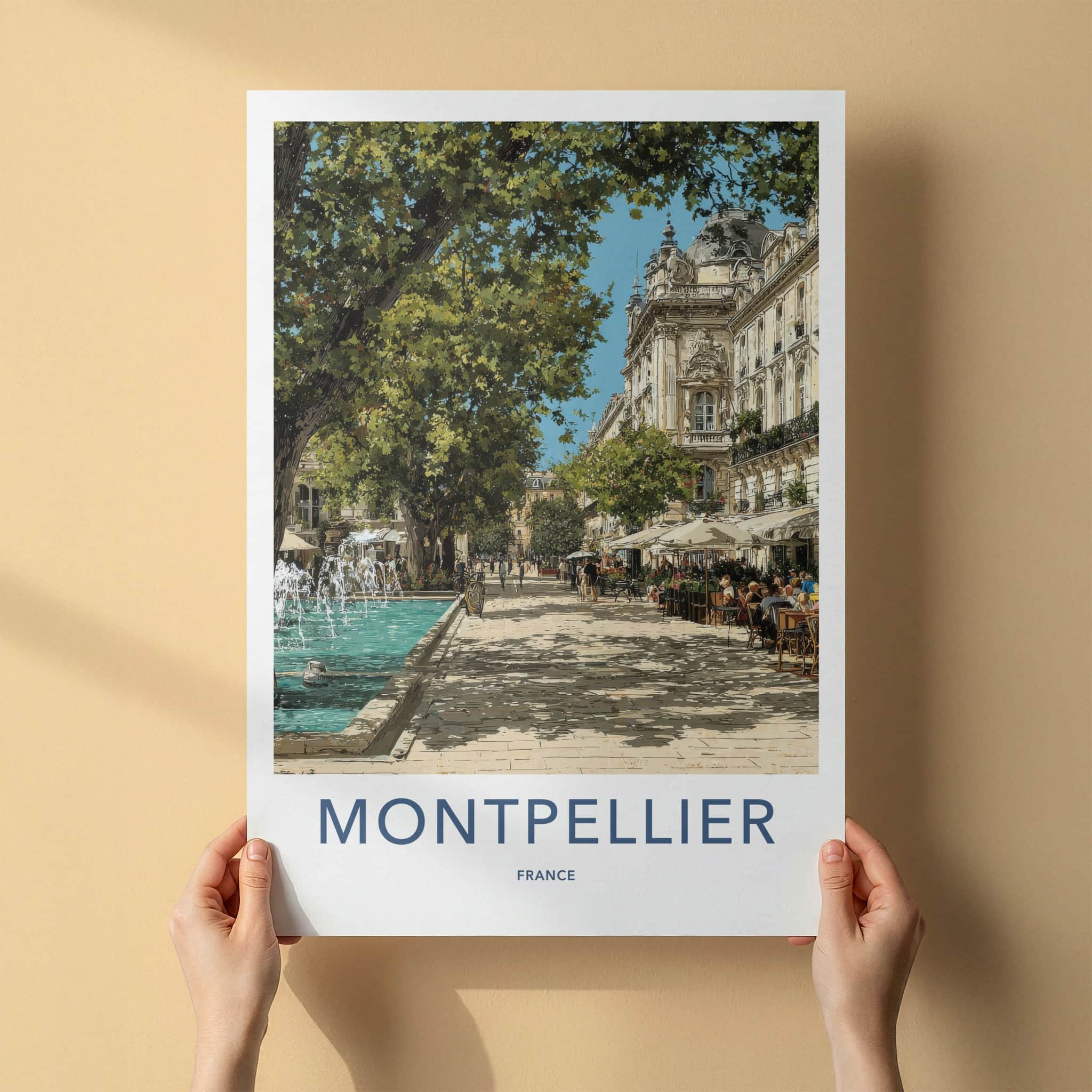 Montpellier Poster - France Travel Art - City Plaza Fountain Home Decor