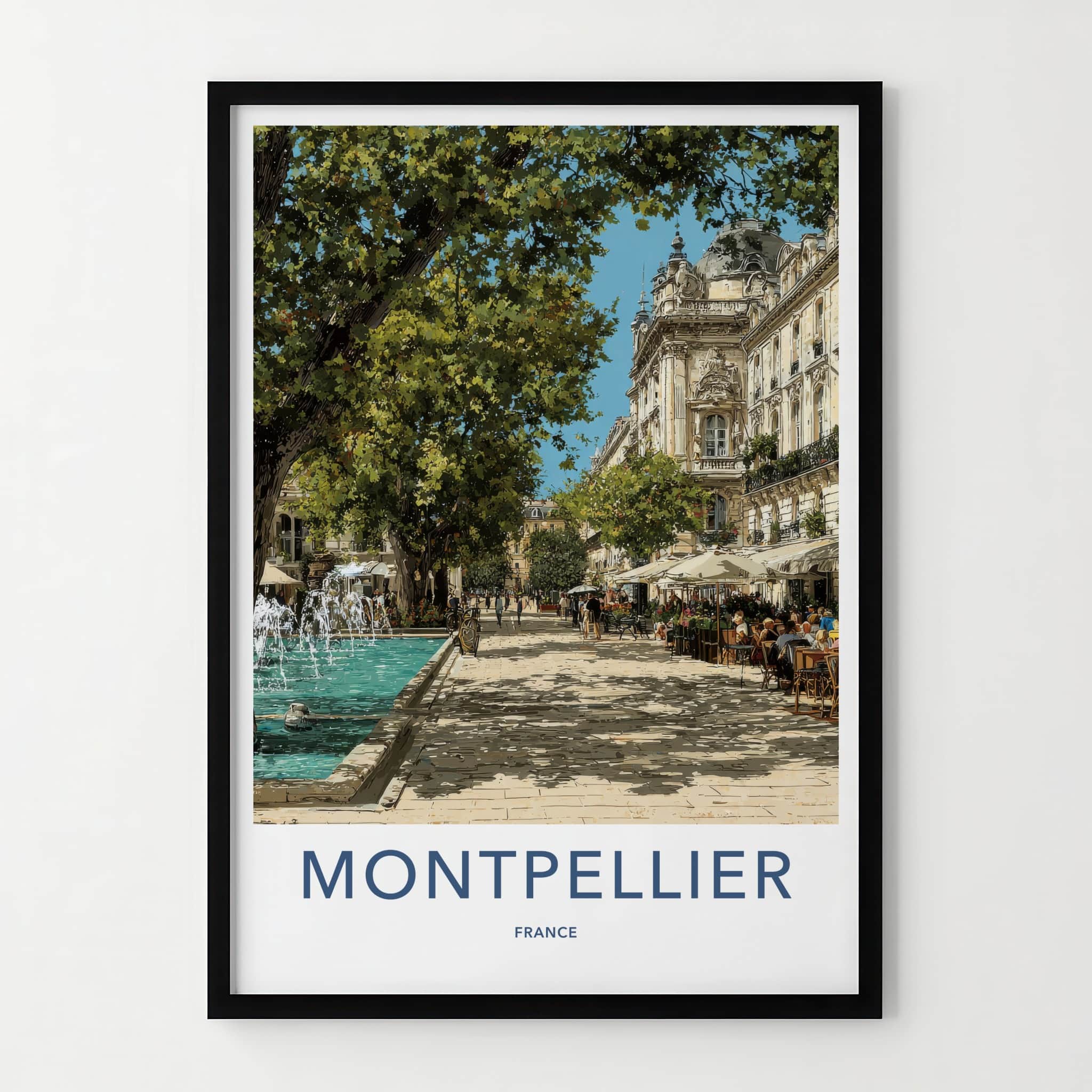 Montpellier Poster - France Travel Art - City Plaza Fountain Home Decor