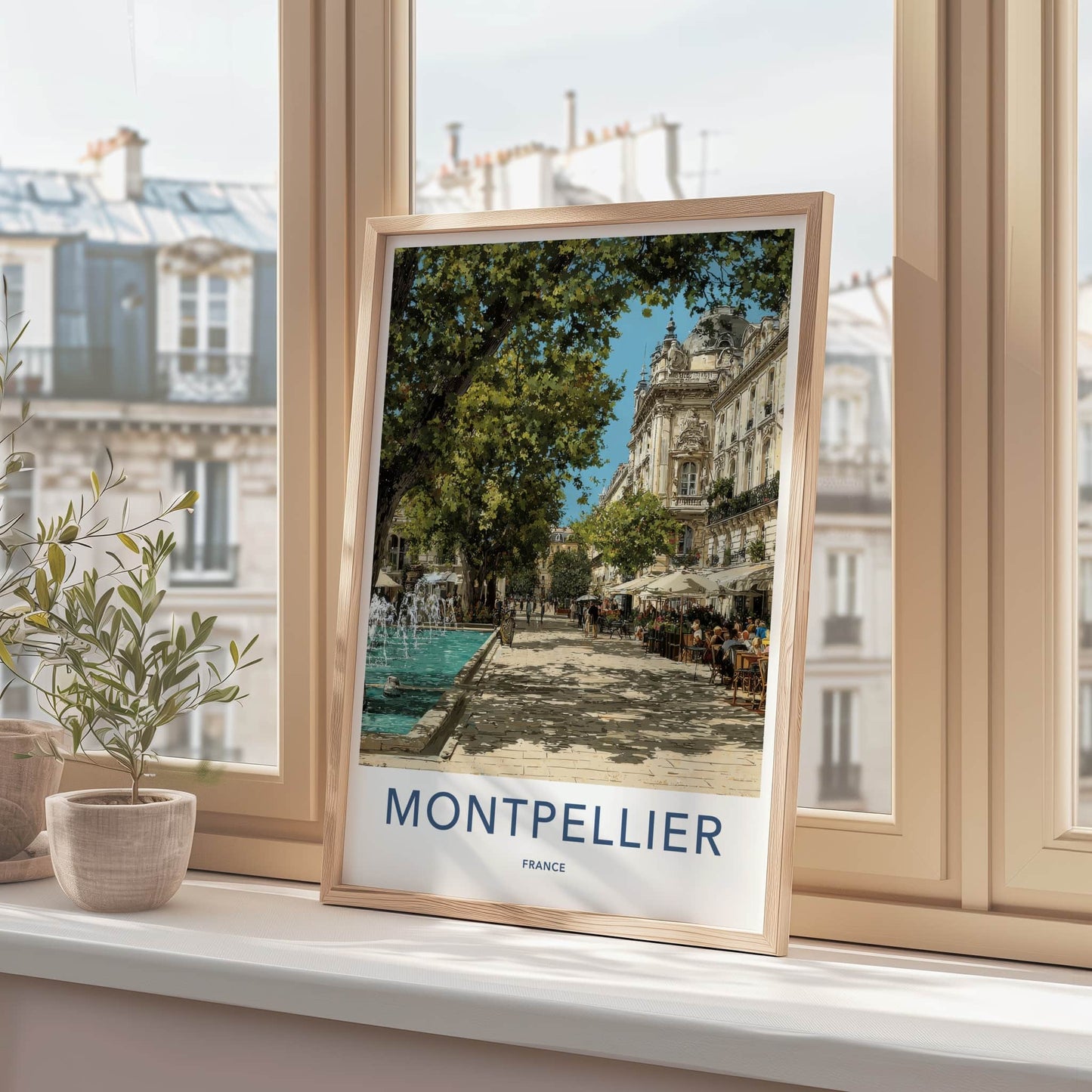Montpellier Poster - France Travel Art - City Plaza Fountain Home Decor