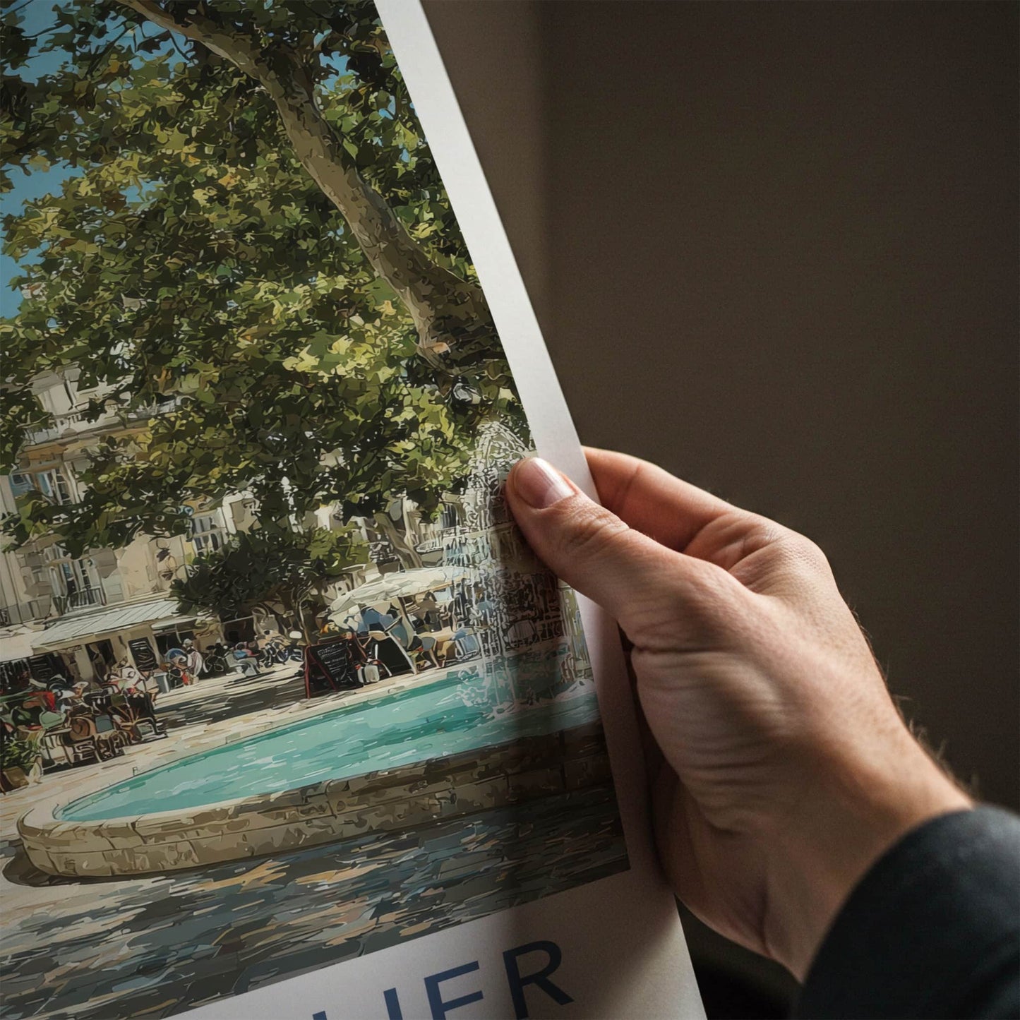 Montpellier Poster - France Travel Art - Lively Cafe Fountain Home Decor