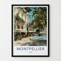 Montpellier Poster - France Travel Art - Lively Cafe Fountain Home Decor