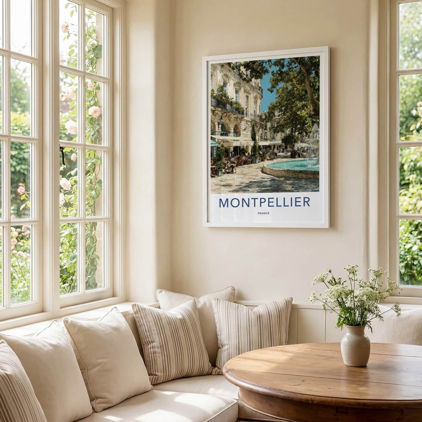 Montpellier Poster - France Travel Art - Lively Cafe Fountain Home Decor