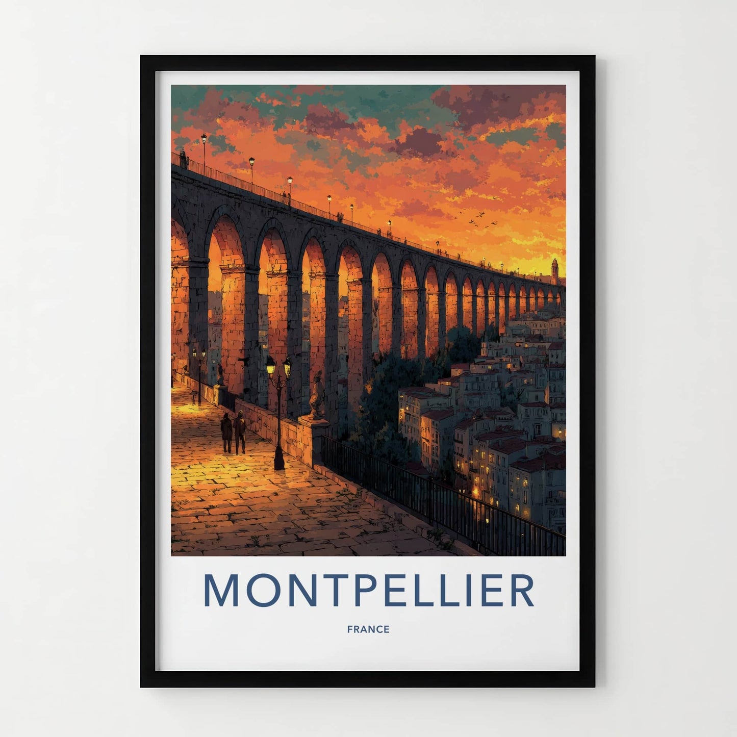 Montpellier Poster - France Travel Art - Orange Sky Aqueduct Home Decor