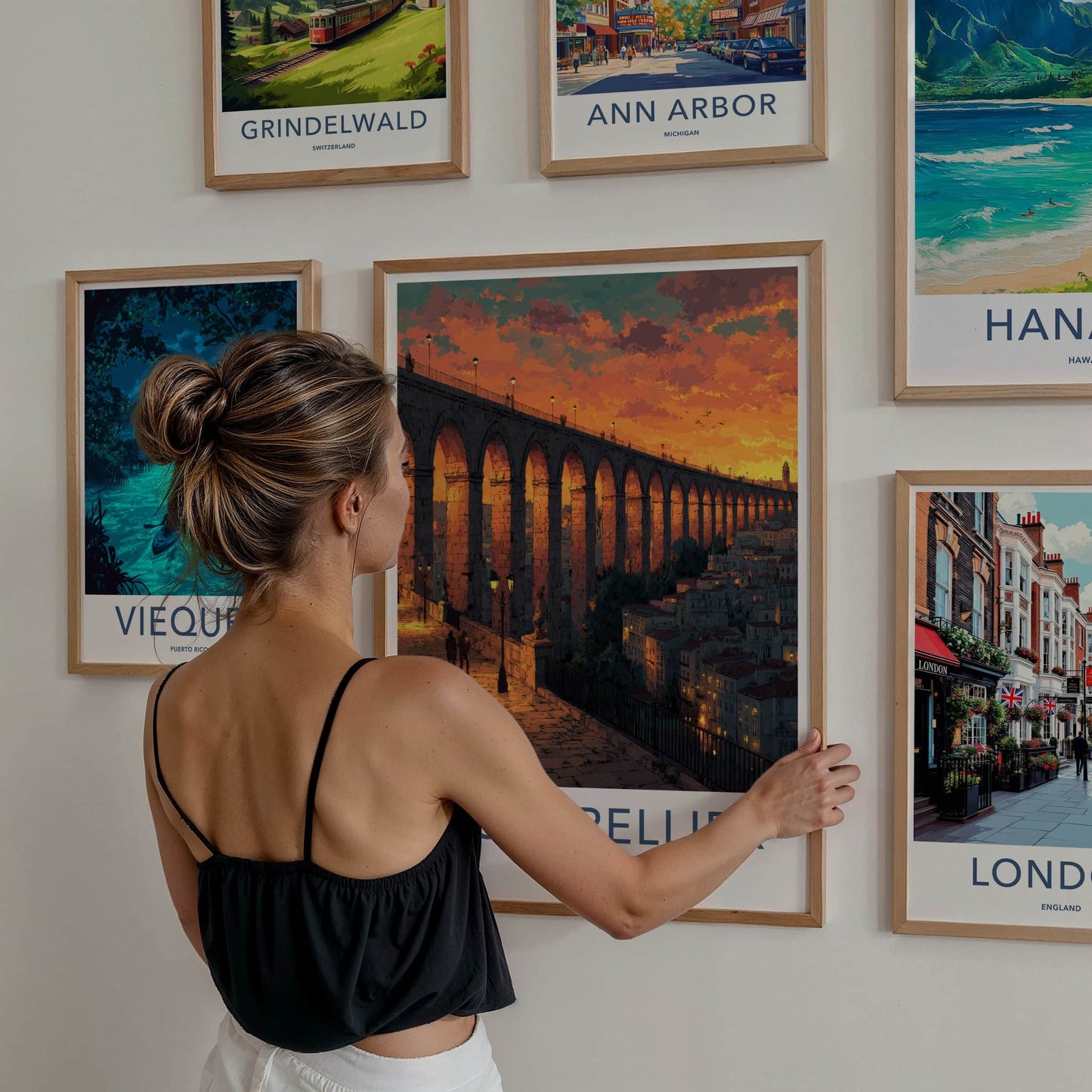 Montpellier Poster - France Travel Art - Orange Sky Aqueduct Home Decor